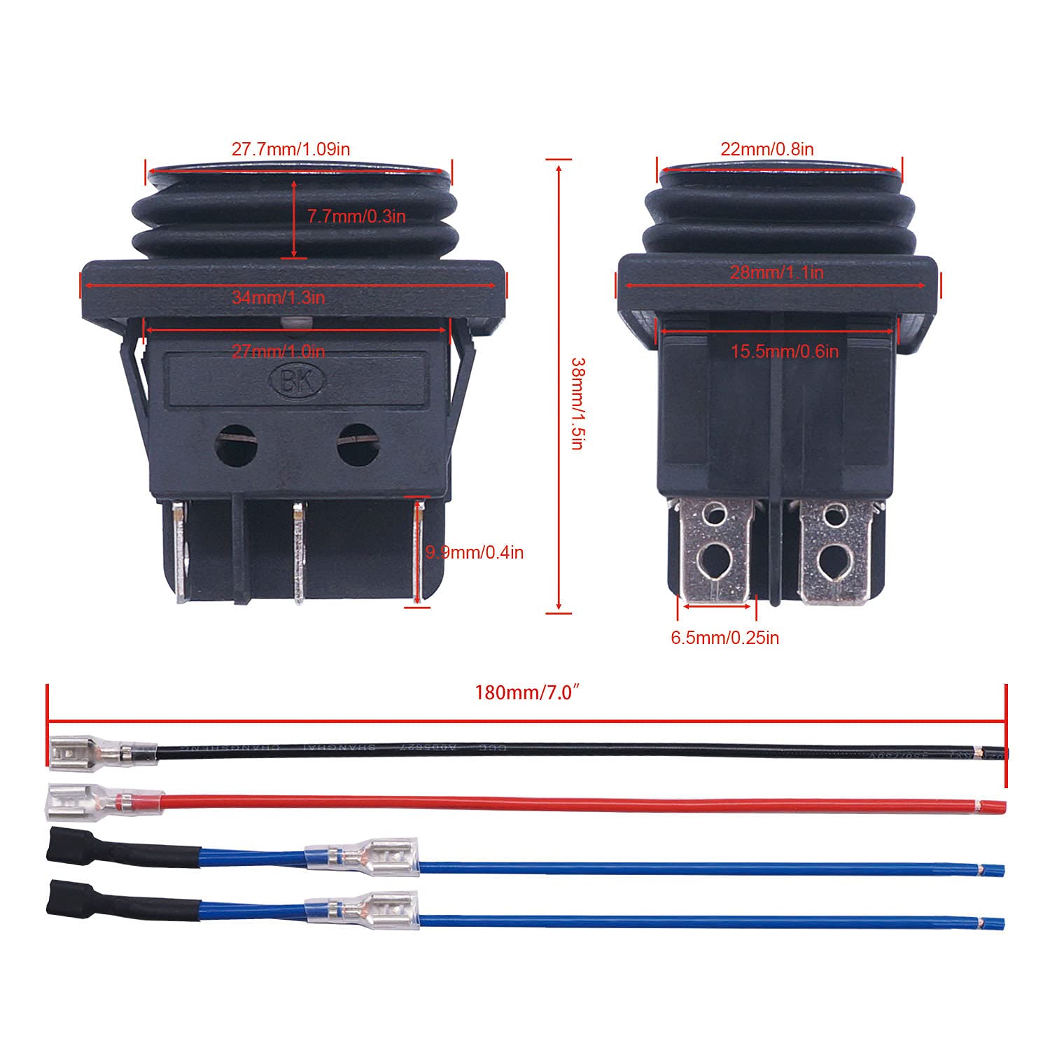 Weideer Reverse Polarity Switch Waterproof 12V Rv Jack Switch On/Off/On Momentary Rocker Toggle Switch With Jumper Wires