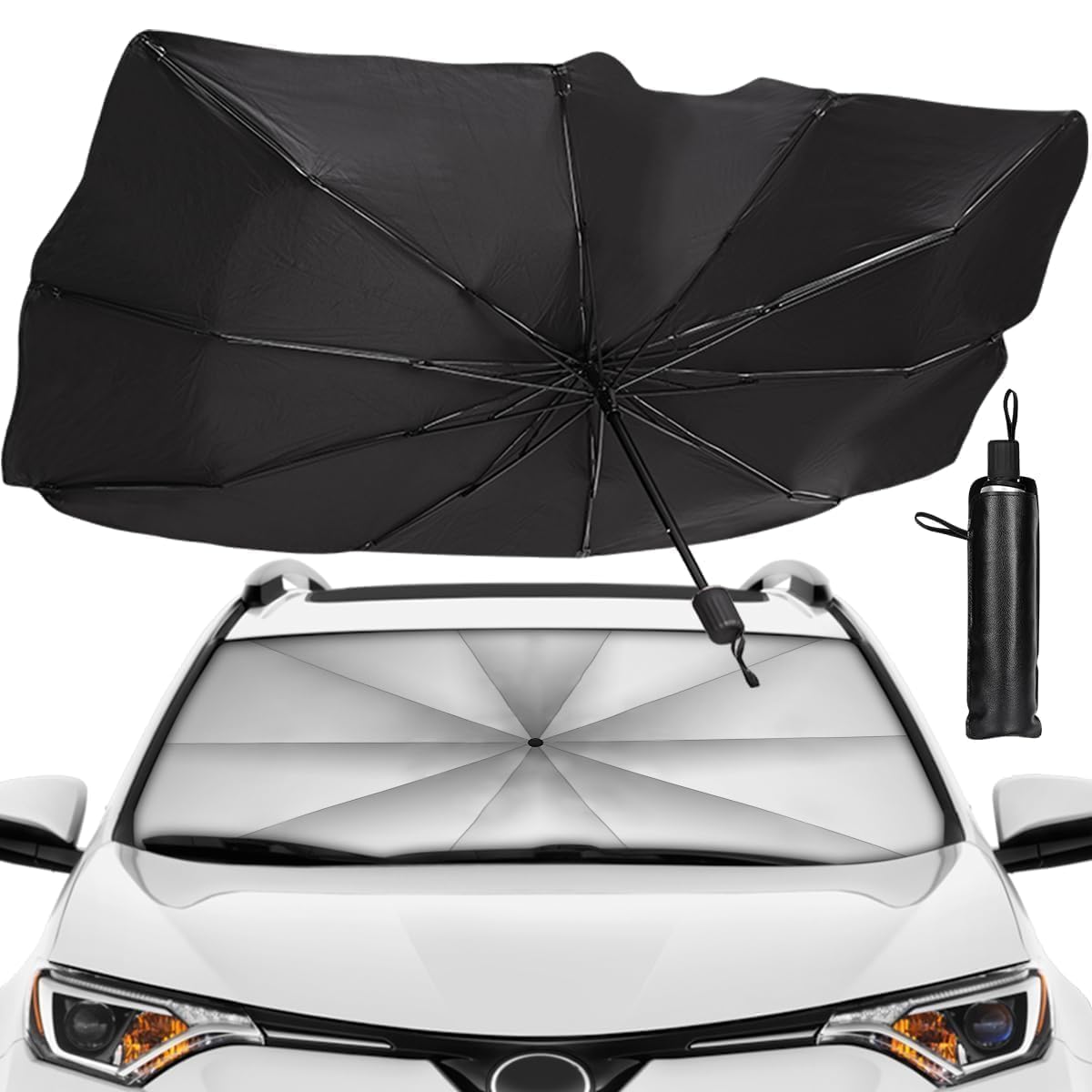 Homeybiz Car Sun Shade Windshield Cover, Umbrella Windshield Sun Shade for Car Front WindowSun Protection & Heat Insulation Fold