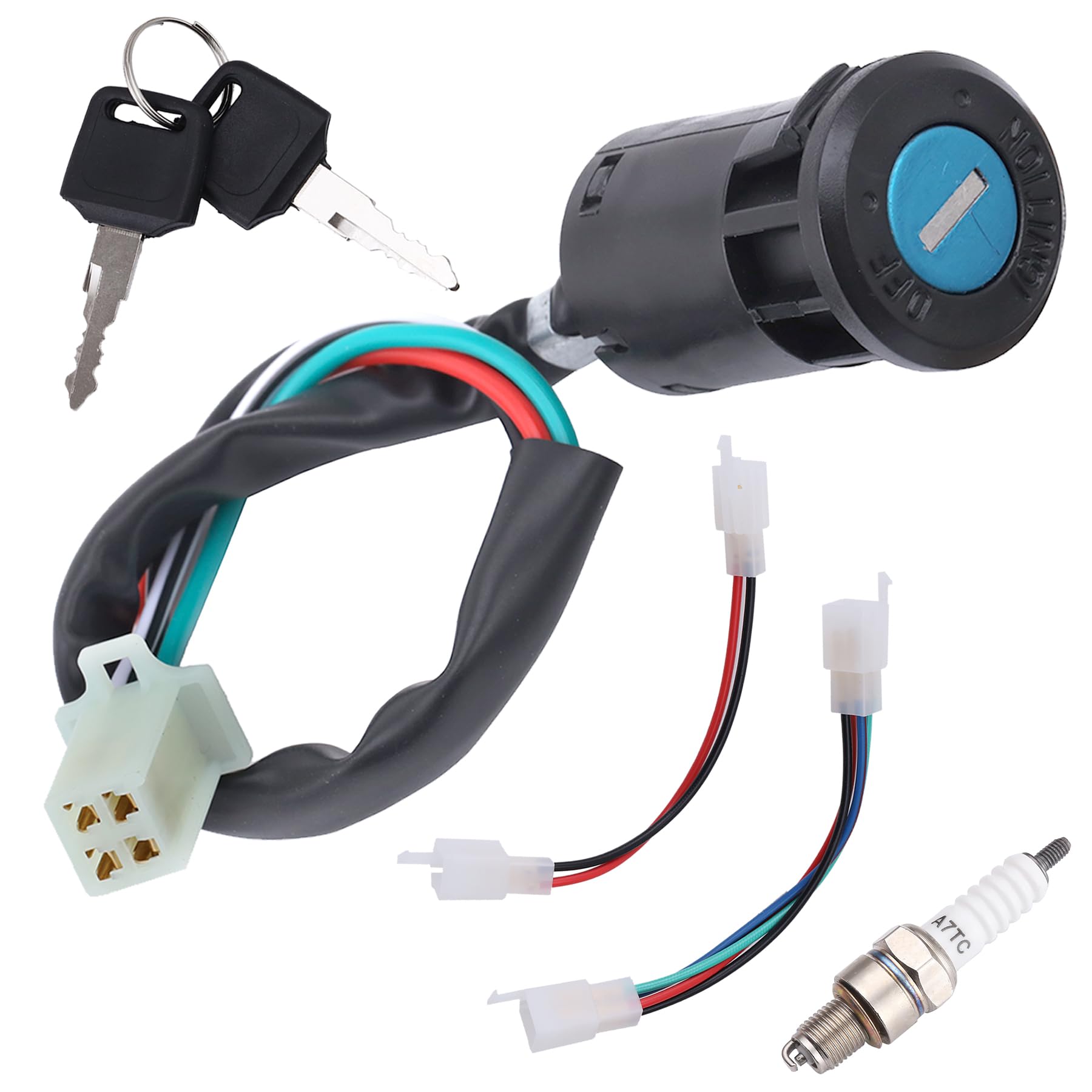 Plaxns 4 Pin Ignition Key Switch 4 Wire Set Fit For Taotao Coolster Buyang Roketa Kazuma Baja Sunl Apollo Coleman 50Cc 70Cc 90Cc 110Cc 125Cc 150Cc Pit Dirt Bike Atv Quad 4 Wheeler Scooter