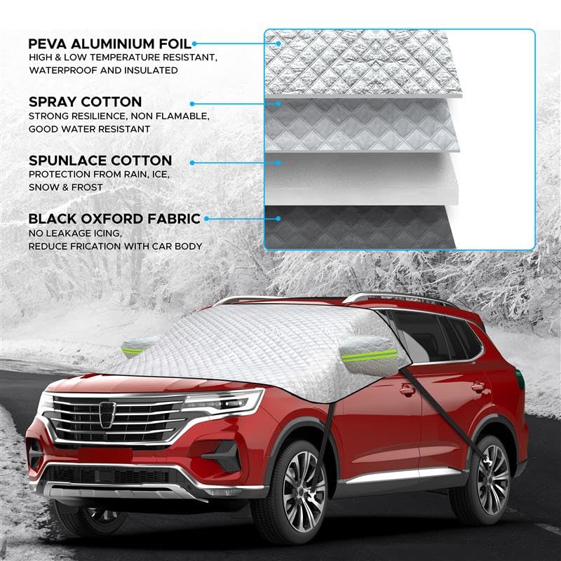 Econour Windshield Cover For Ice And Snow With Side Mirror Covers | 4-Layer Peva Windshield Snow Cover For All-Weather Protectio