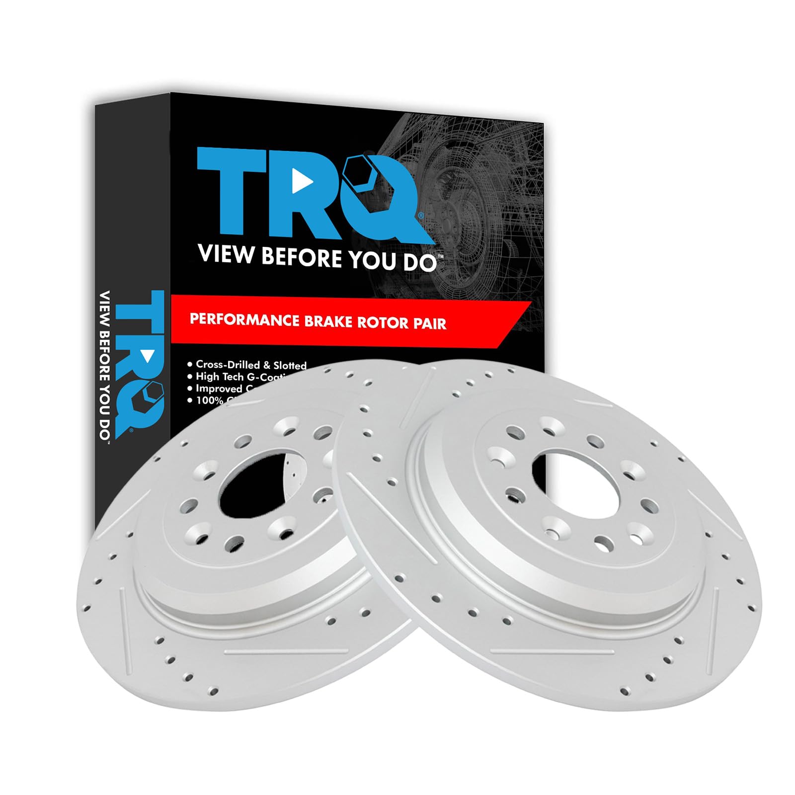 Trq Rear Performance Brake Rotor Drilled Slotted Pair Set For Edge/Explorer/Five Hundred/Flex/Freestyle/Mks/Mkt/Montego/Sable/Ta