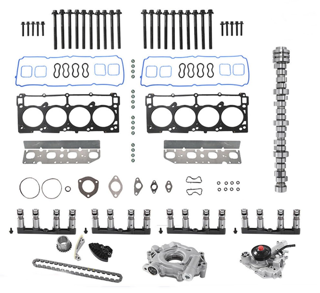 2009+ 5.7 Hemi Mds Camshaft And Lifters Kit With Water Pump Vvt Sprocket Head Bolts Fits 2009-2019 Dodge Ram 1500 Hemi 5.7L V8