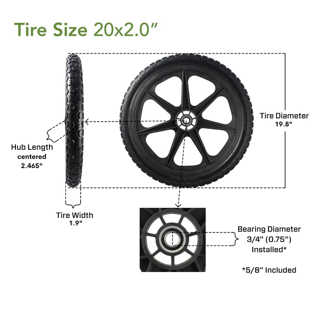 Marathon 2 Pack-92010-Flat Free Replacement Tire Assembly For Rubbermaid Big Wheel Carts-20, 2 Pack, Black