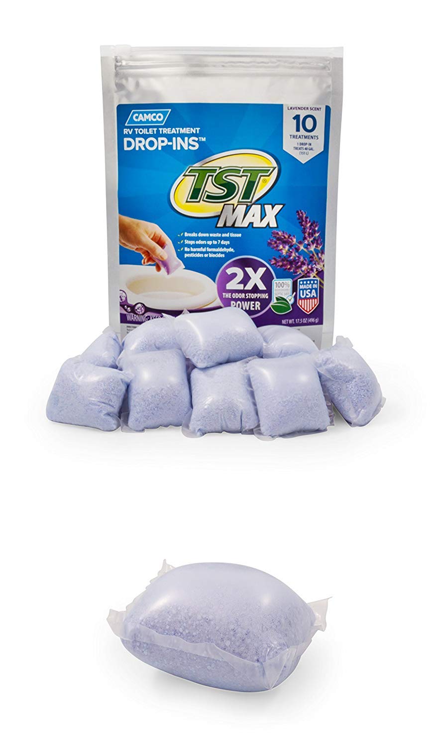 Camco Tst Max Rv Toilet Treatment Drop-Ins - Control Unwanted Odors And Break Down Waste And Tissue - Septic Tank Safe - Lavende