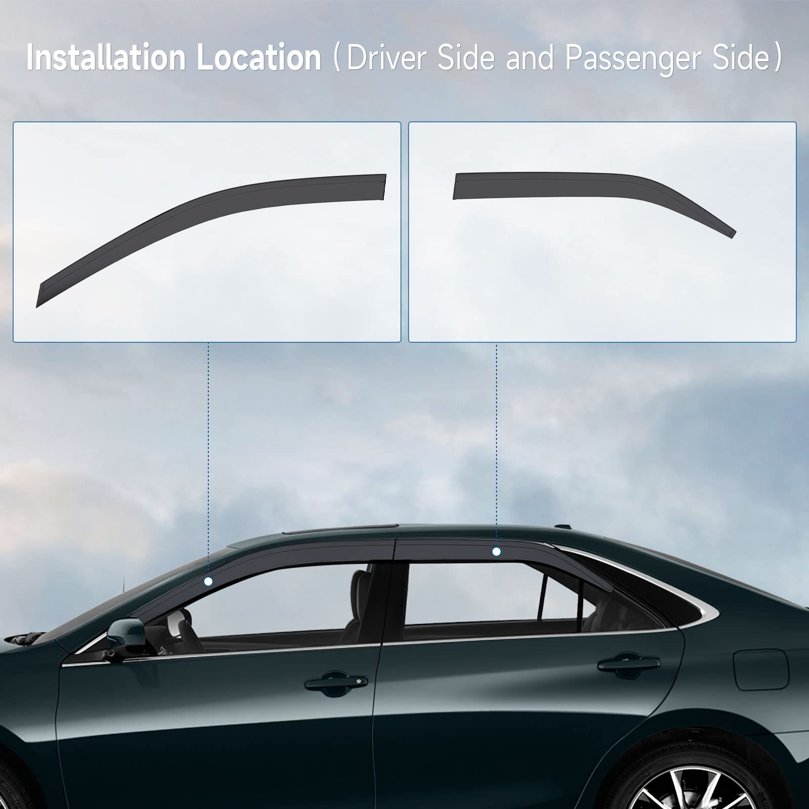 Aclong Smoke Rain Guards Fit For Toyota Camry 2012 2013 2014 2015 2016 2017 Tape-On Side Shatterproof Window Visor, Window Defle