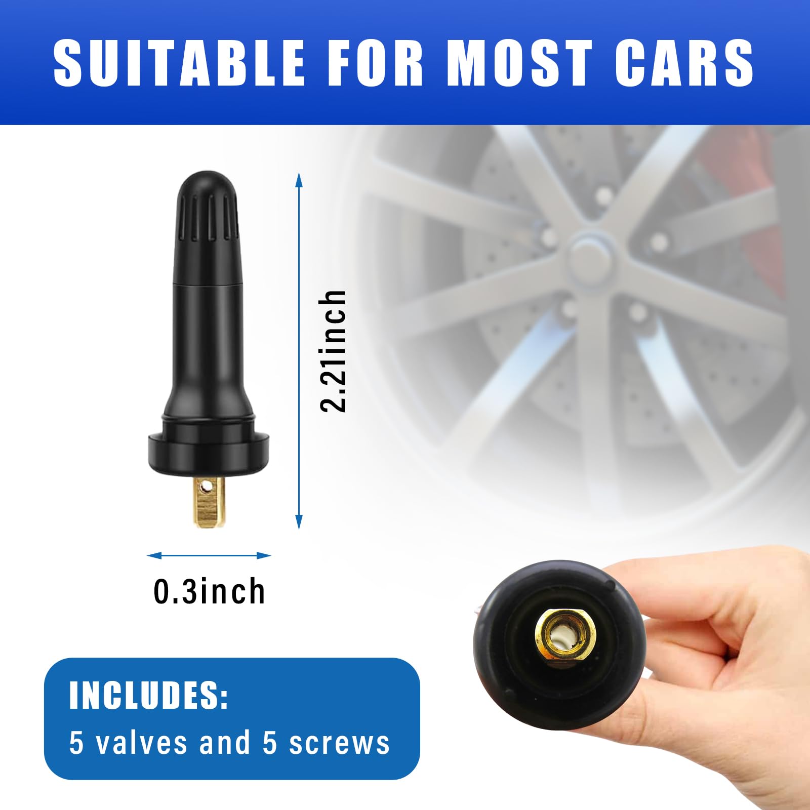 Augeny 5Pcs Tpms 20008 Tire Valve Stem, Snap-In Rubber Tubeless Tire Pressure Sensor Valve Stem ?Replacement Compatible With Commander, Liberty, Lucerne, Avenger, Charger, Durango