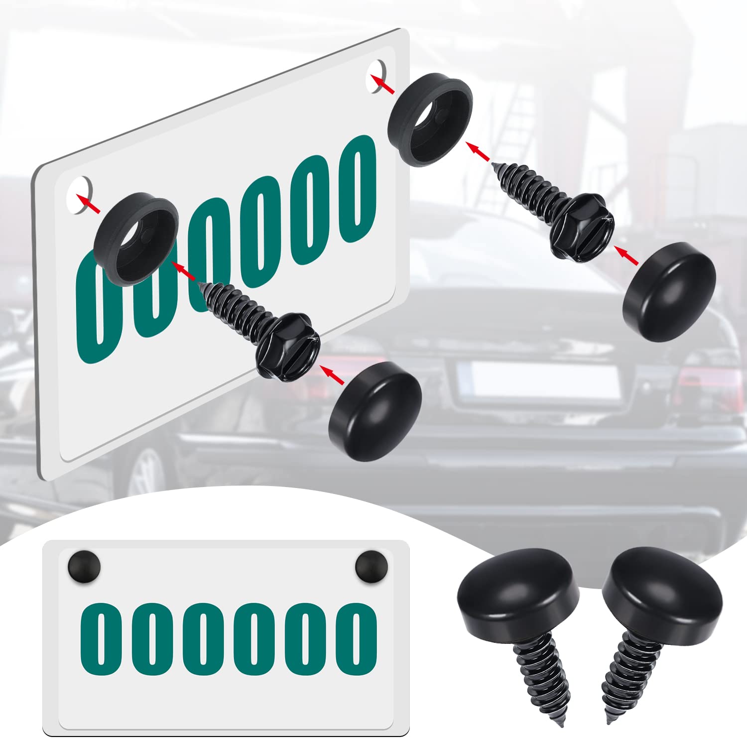 18Pcs License Plate Screws Kit, Stainless Steel License Plate Screws And Caps Screw Gaskets License Plate Fasteners Kit Anti-The