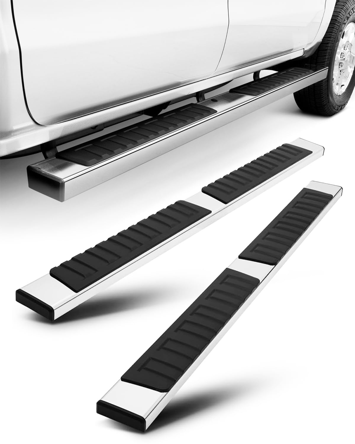 Ocpty 6 Inches Running Boards Compatible With 1999-2016 For Ford F-250 F-350 Crew Cab, Side Steps Nerf Bars Stainless Steel Silver