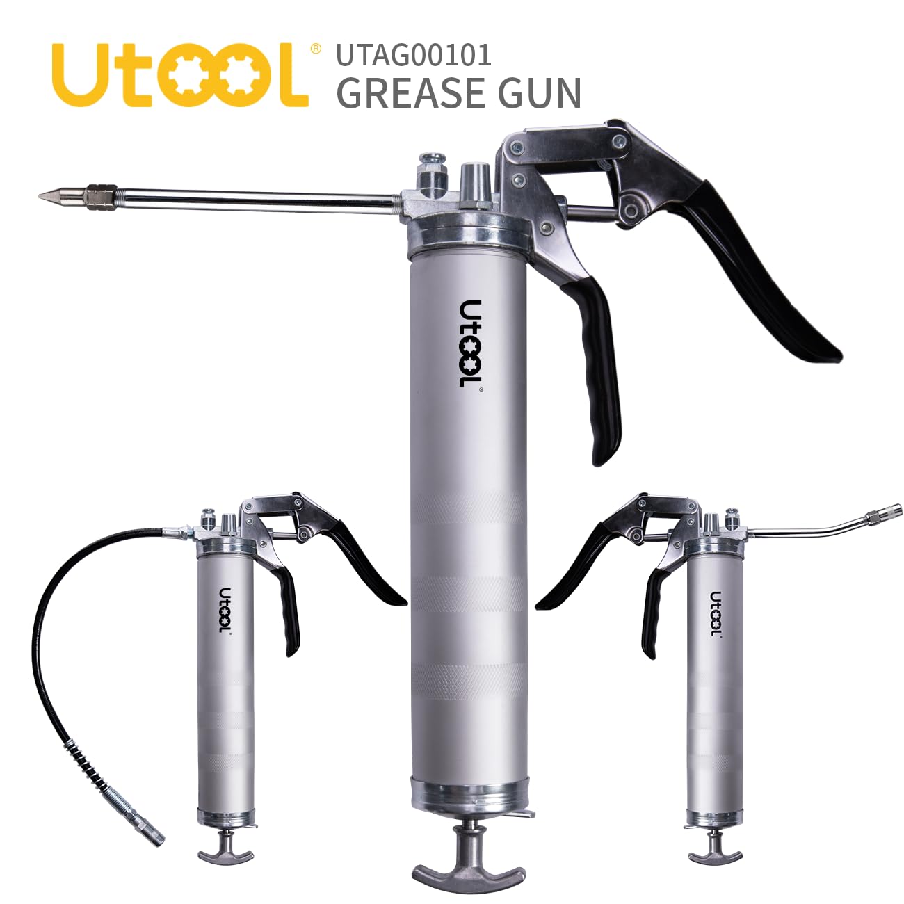 Utool Grease Gun, 8000 Psi Heavy Duty Pistol Grip Grease Gun Kit With 14 Oz Capacity, 18 Inch Resin Flex Hose, 2 Basic Coupler,
