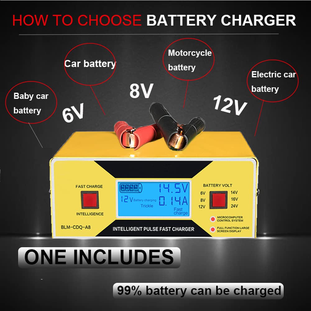 Car Battery Charger Automatic, 6/8/12/14/16/24V Adjustable Voltage Battery Charger 0-10A, Battery Maintainer, Smart Trickle Char