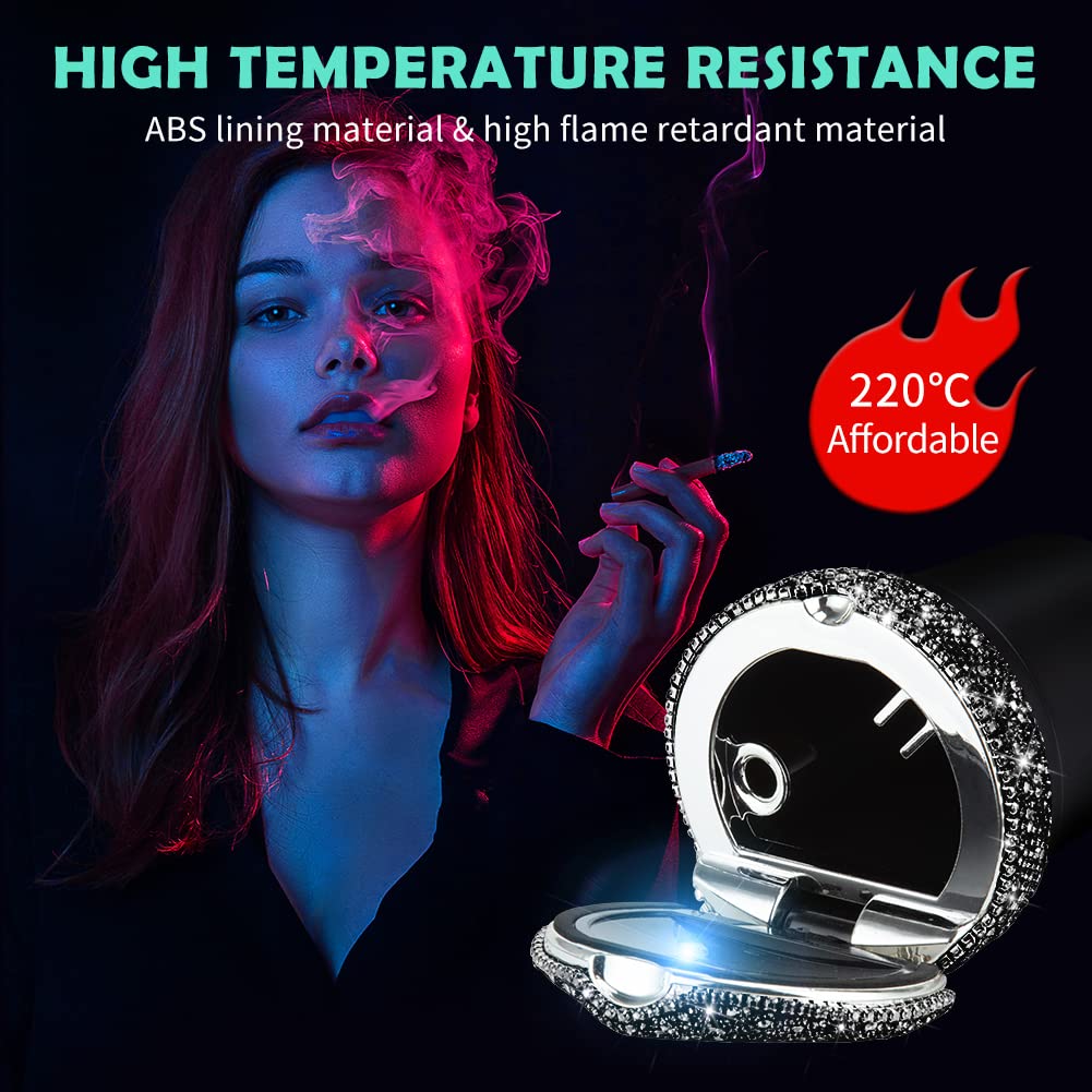 Eing Car Ashtray Portable Cigarette Smokeless Cylinder Cup Holder With Blue Led Light Indicator And 2 Replacement Batteries,Car