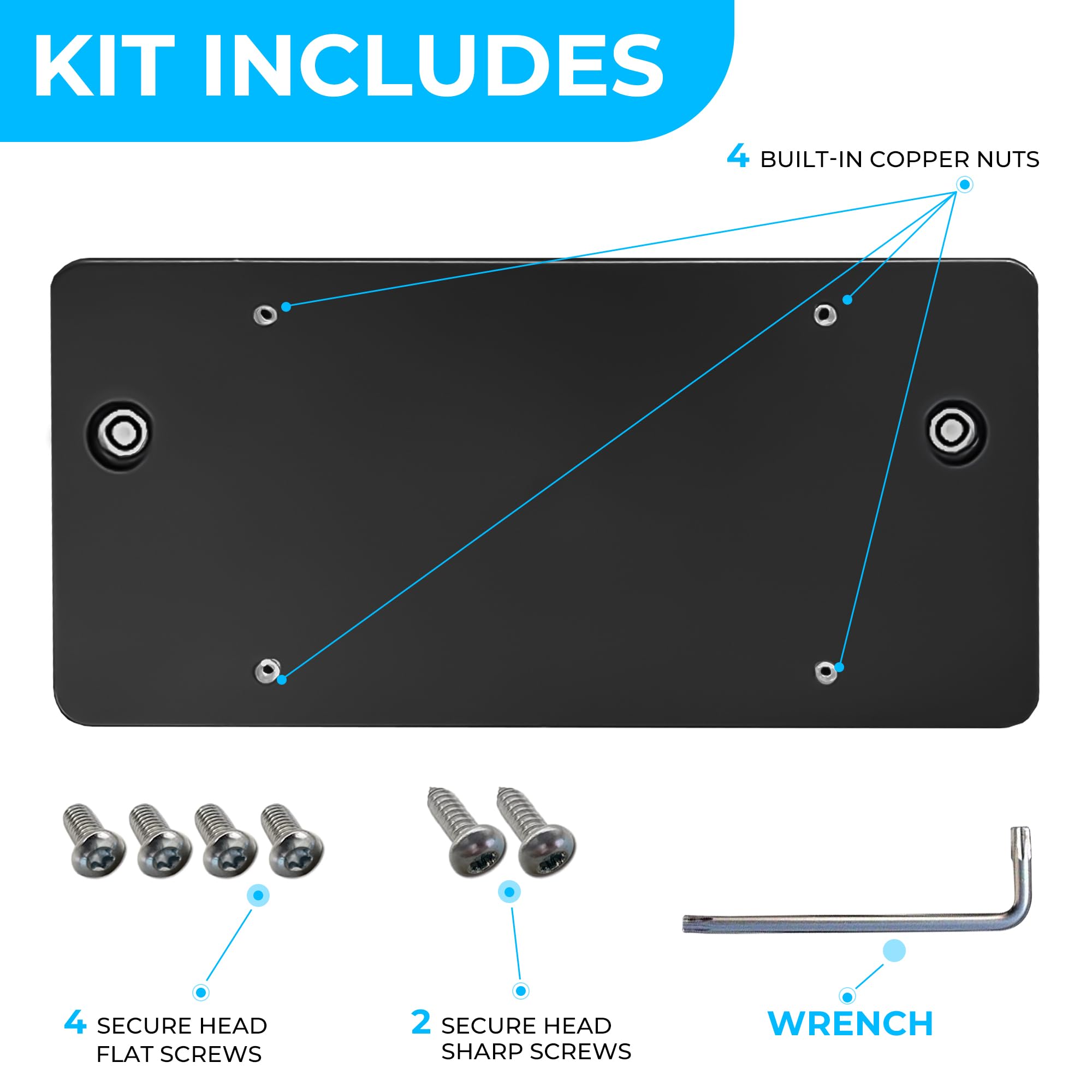 Trunknets Inc Rear Bumper License Plate Bracket for Audi A5 S5 RS5 2008-2023, Black Plastic with 8 Screws & Wrench Kit