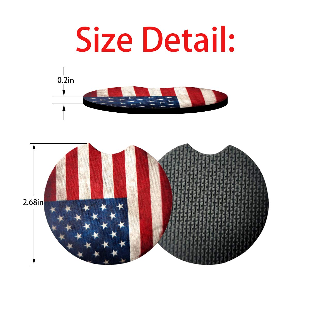 2 Pack Car Coasters For Drinks Absorbent - 2.75 Inch Cute Car Cup Holder Coasters For Women, Removable Cup Holder Coaster For Your Car, Car Interior Accessories For Women & Girls (Red Flag)