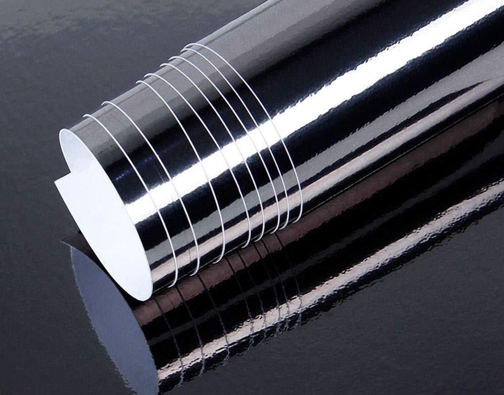 Lzlrun 1Ft X 5Ft Chrome Mirror Gray Vinyl Wrap Adhesive Car Sticker Decal Film