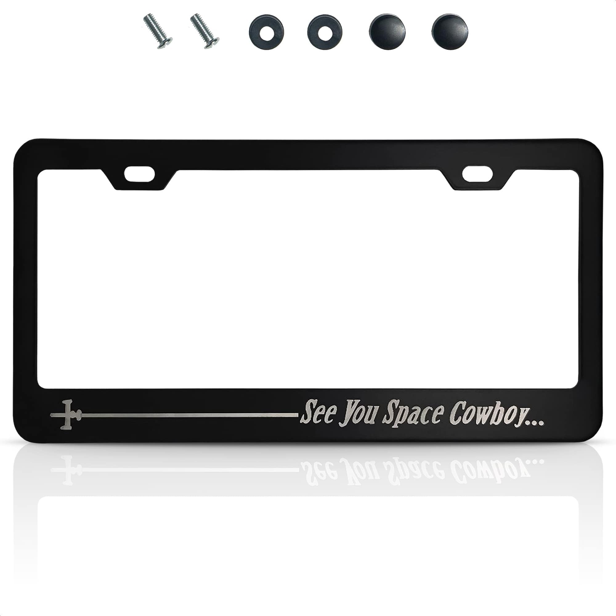Matte Black License Plate Frame Funny For Anime Fans - See You Space Cowboy Anime License Plate Frame Design (12.2 X 6.3 Inches)