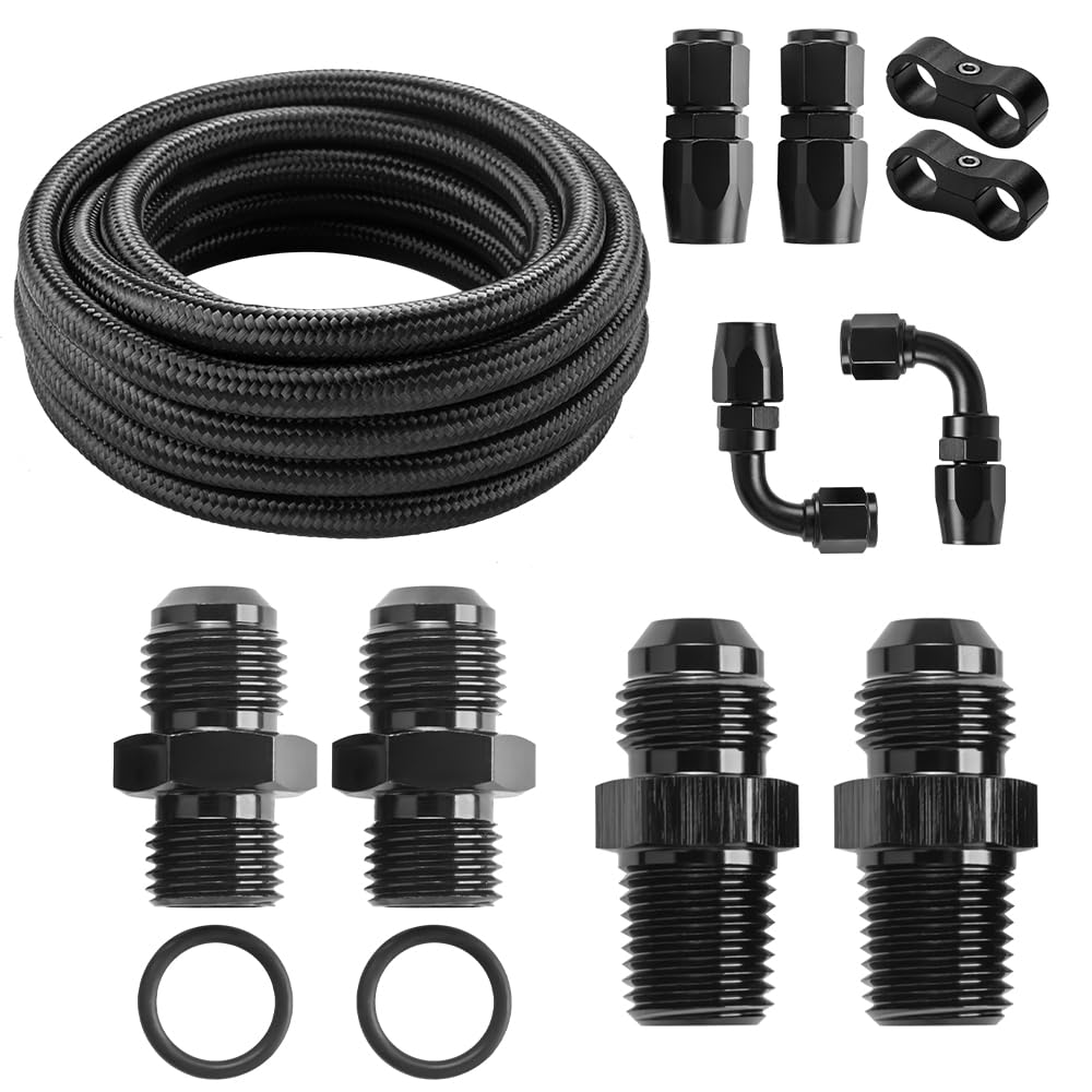 Autoutfit AN6 6AN Automatic Transmission Cooler Lines Kit with fittings For 4L60E 4L65E - Black Nylon Braided Hose Kit