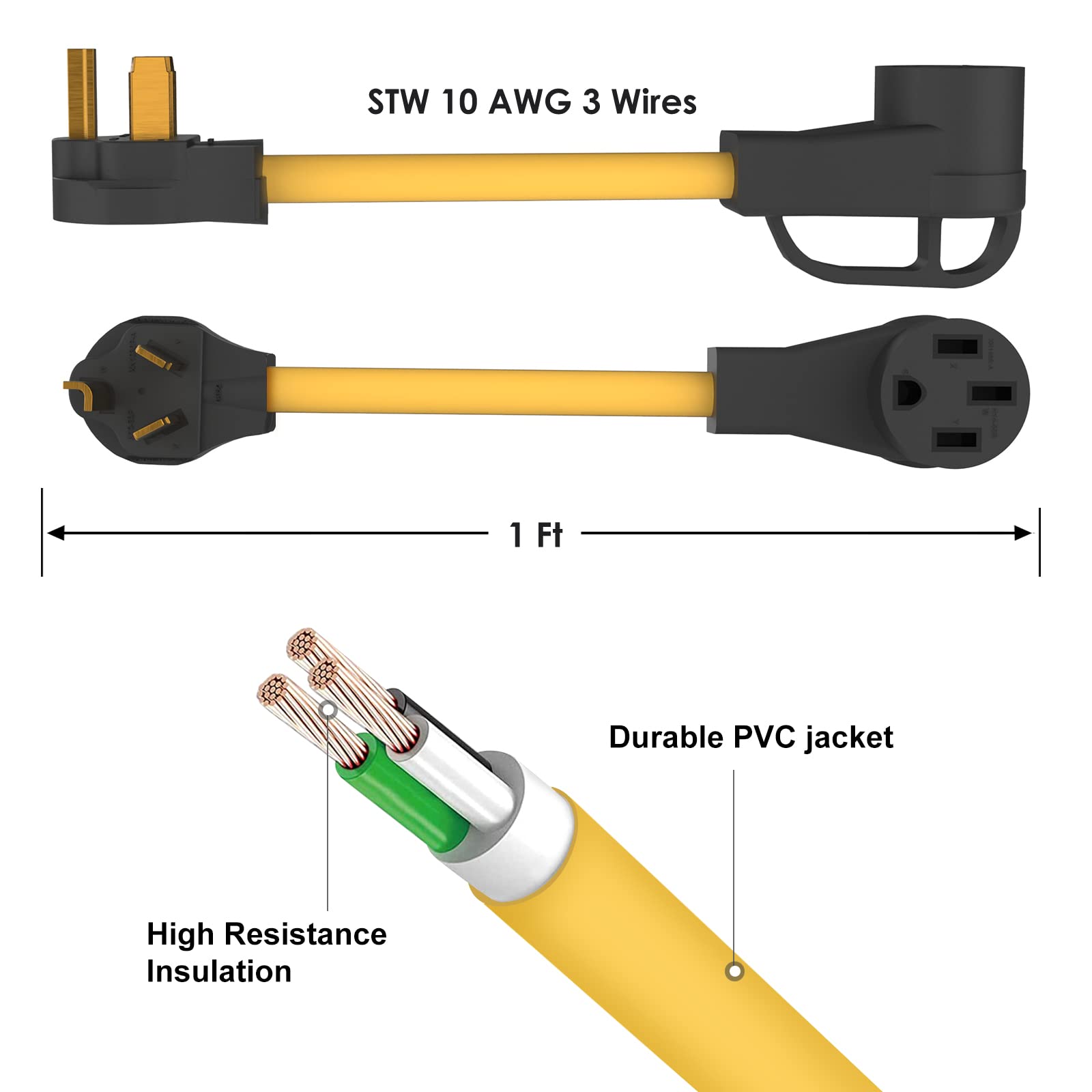 M1A2 Etl Listed Nema 10-30P To 14-50R Ev Charger Adapter 10 Awg Cord Compatible With Ev, Stw 30 Amp Dryer To 50 Amp Ev For Level