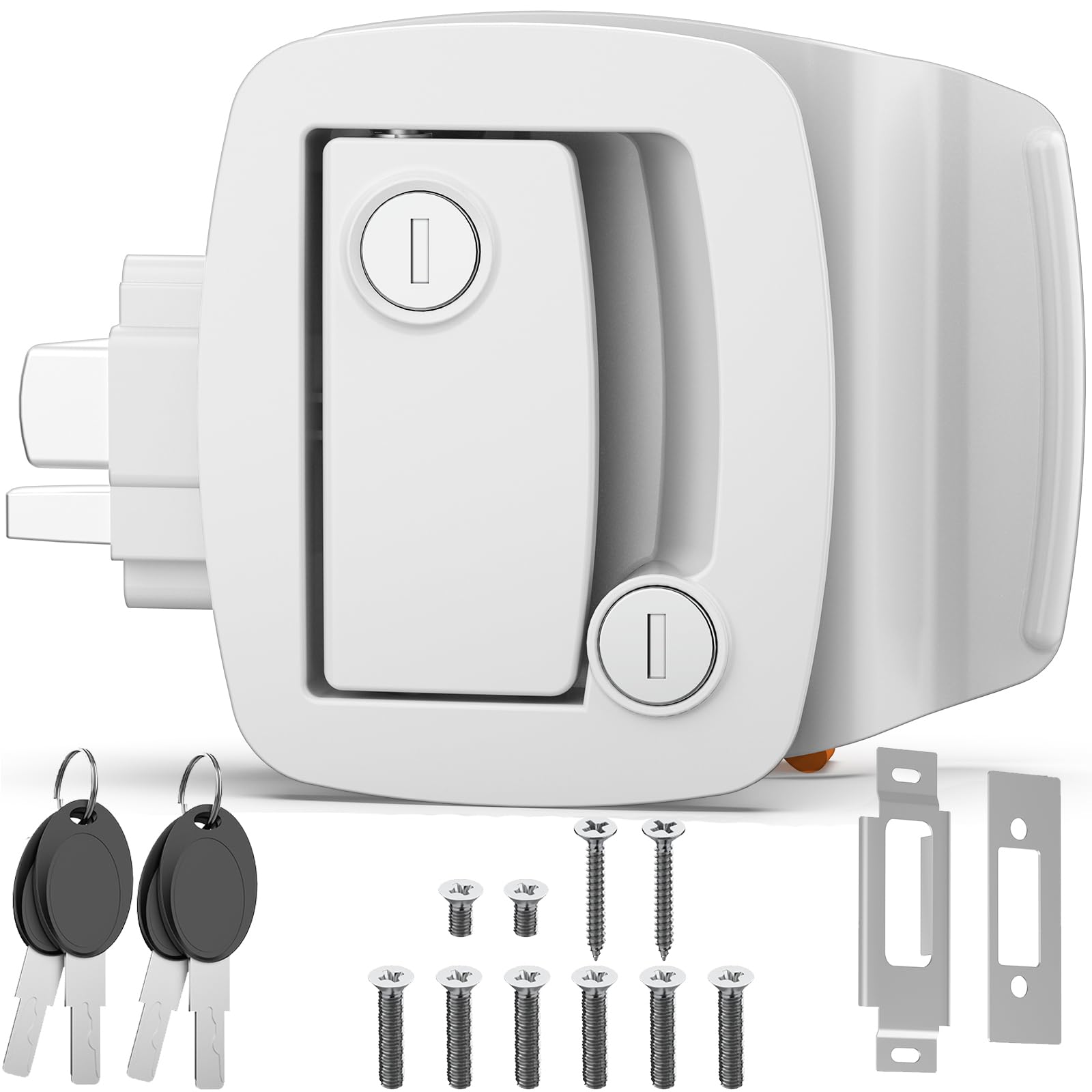 Paulinn Heavy Duty Rv Door Lock Replacement - White Zinc Alloy Paddle Deadbolt Lock, Ip67 Waterproof Camper Door Lock With 4 Key
