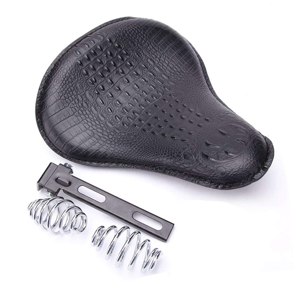 13'' Black Crocodile Skin Motorcycle Leather Driver Seat Cushion for Harley Davidson Sportster Chopper Bobber (Black-Crocodile)