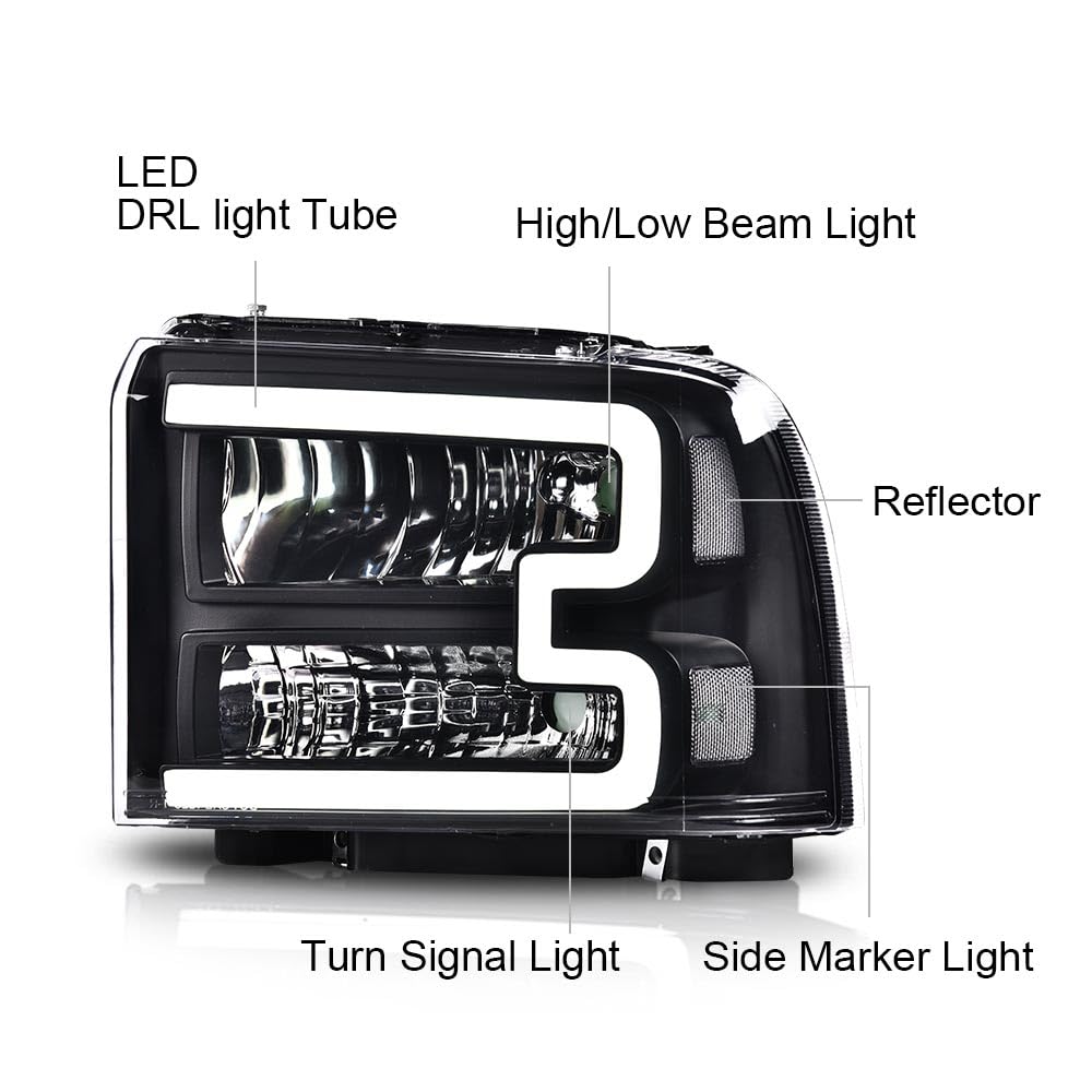 Pit66 Led Drl Headlight Assembly Compatible With 2005-2007 Ford F250 F350 F450 F550 Super Duty/ 2005 Excursion (Not Fit Sealed B