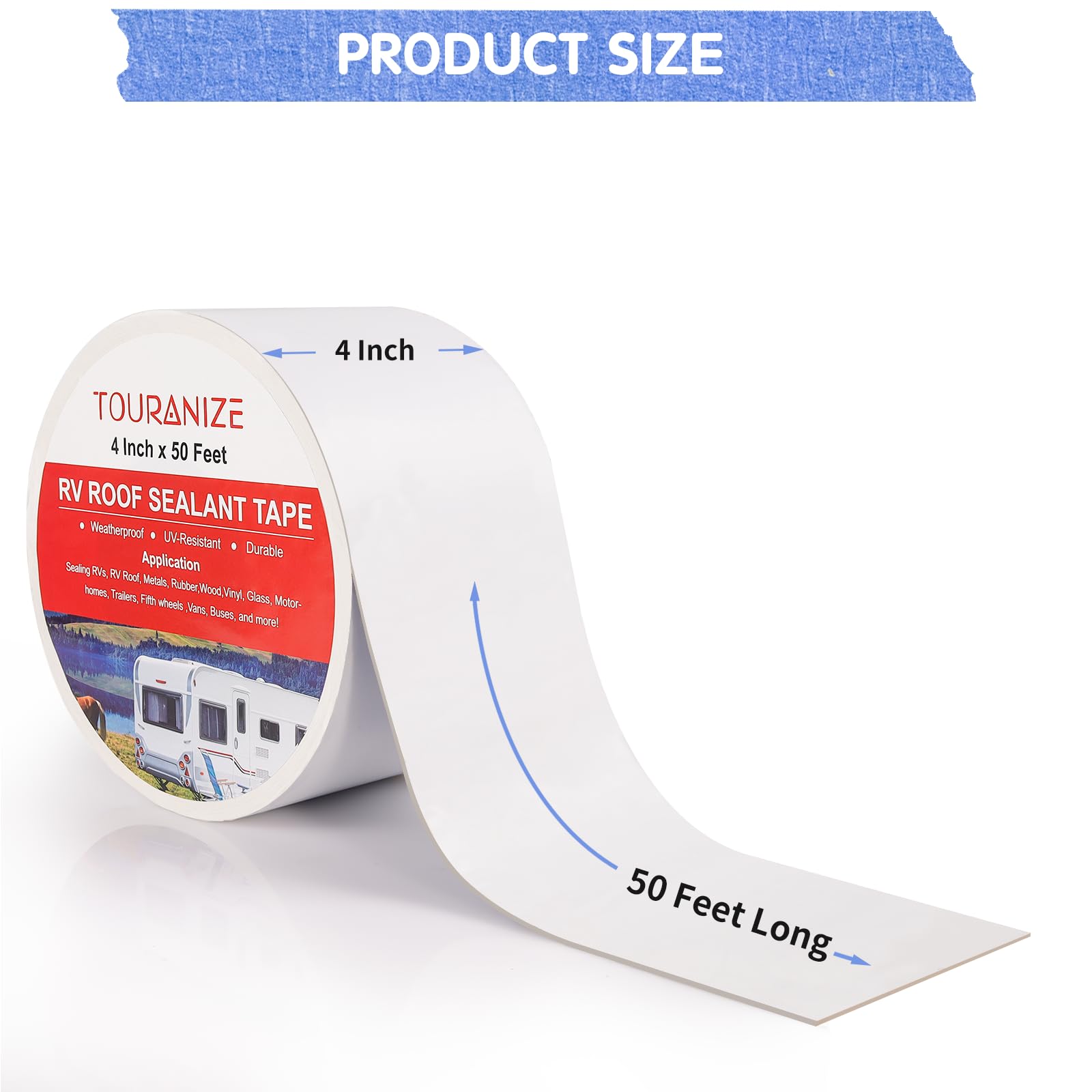 Touranize Rv Roof Tape, 4 Inch X 50 Feet Rv Sealant Tape For Camper Roof Repair, Boat Sealing, Trailer Roof Seam Leaks, Uv Resis