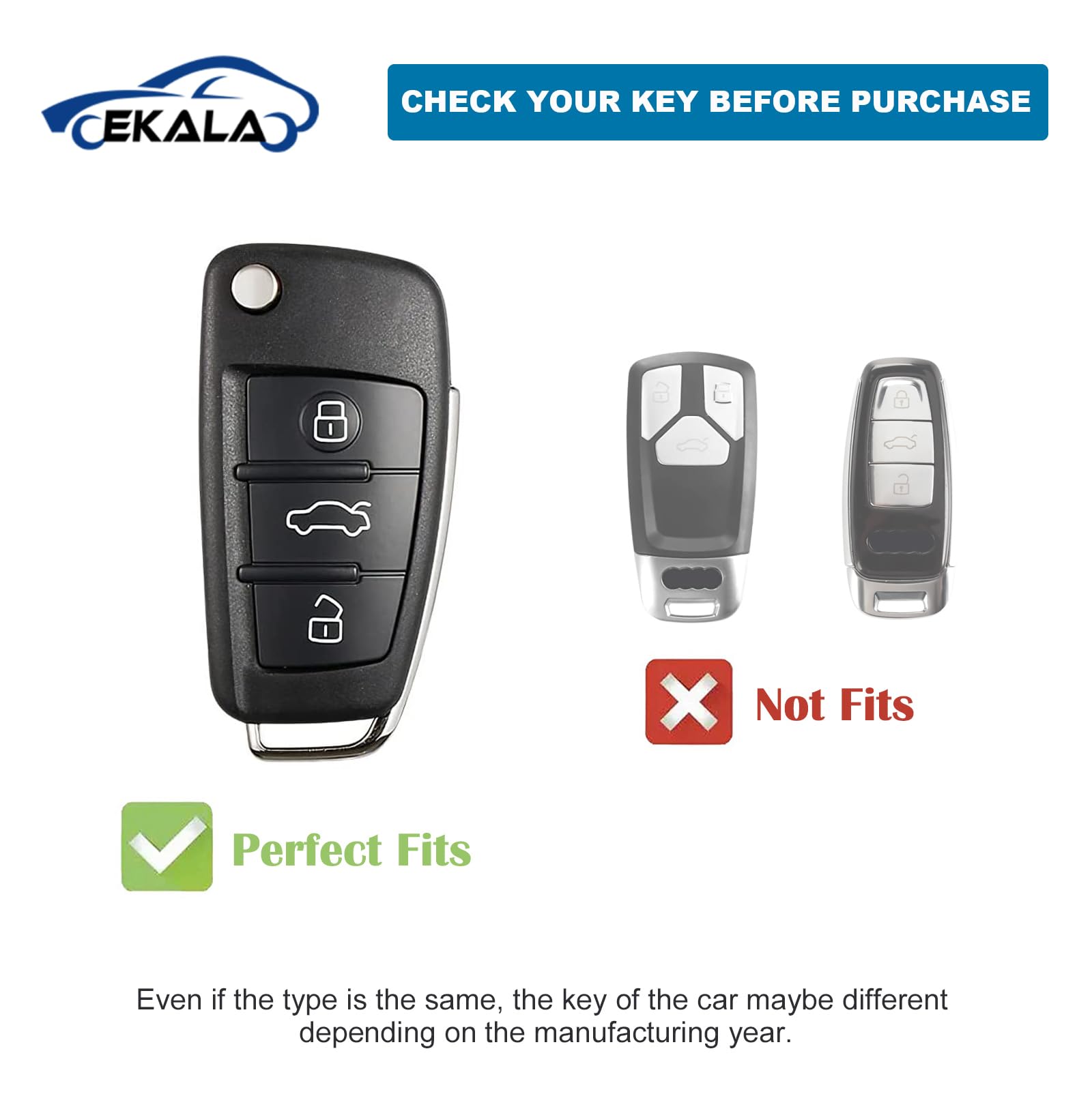 Ekala Car Key Full Cover For Audi With Keychain Lanyard, 3 Buttons Soft Tpu Key Protection Case Compatible With Audi A1 A3 A4 A6 A8 Quattro Q2 Q3 Q7 S3 S6 Rs3 Rs6 R8 Tt Tts Car Key Shell Cover(Ad-3)