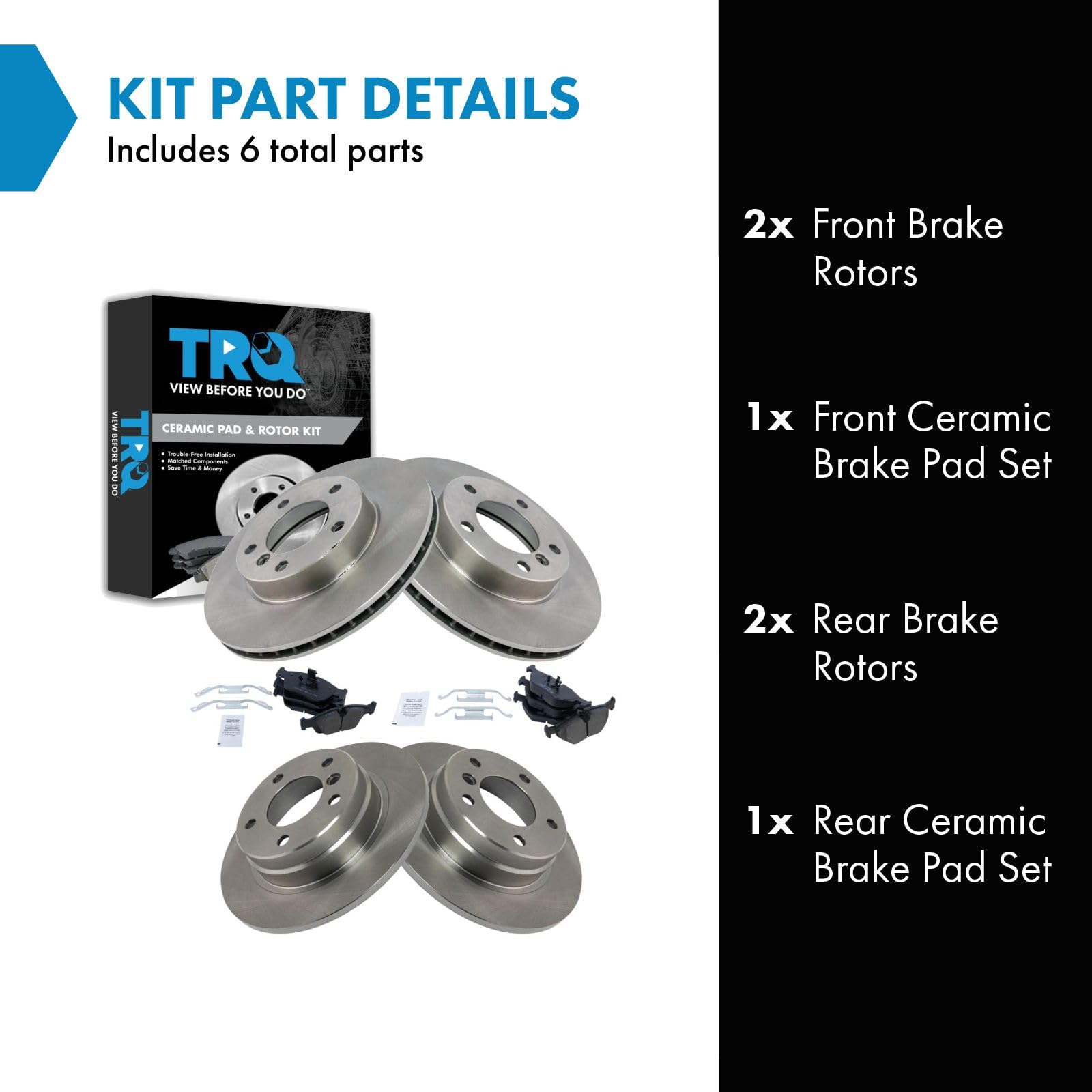 Trq Front And Rear Brake Pad & Rotor Kit Brake Pads Brake Rotor Ceramic Compatible With 1998-1999 Bmw 323I 1998 328I