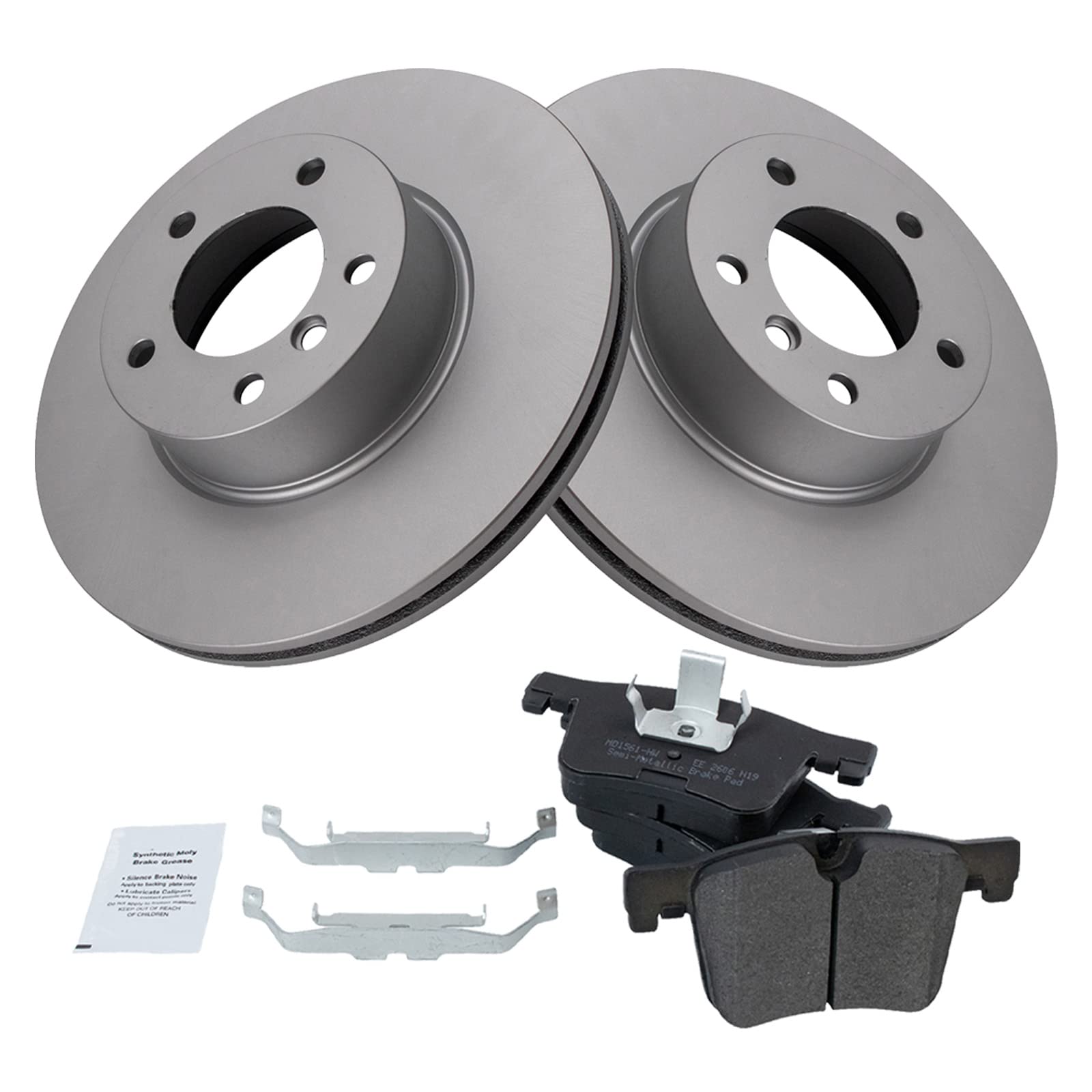 Trq Front Brake Kit Semi Metallic Pad W/Replacement Coated Rotor Compatible With Bmw
