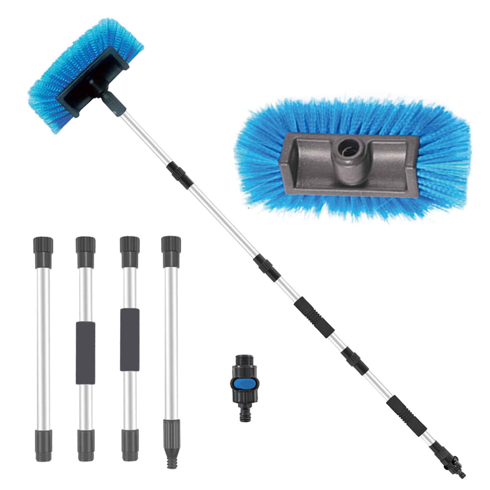 72'' Long Handle Car Wash Brush With Hose Attachment, Flow-Through Soft Bristle Five-Sided Brush