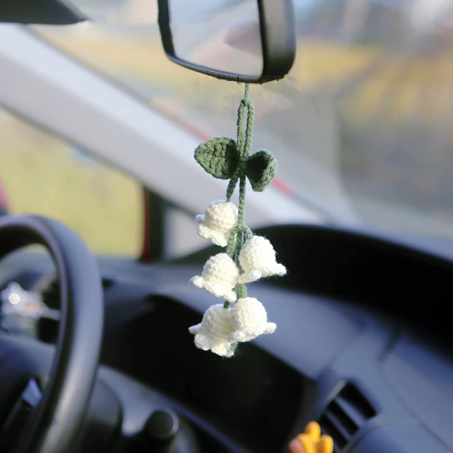 Rear View Mirror Accessories,Cute Car Accessories Aesthetic,Handmade Knitted Rear View Mirror Pendant Ornament,Kawaii Car Decor,