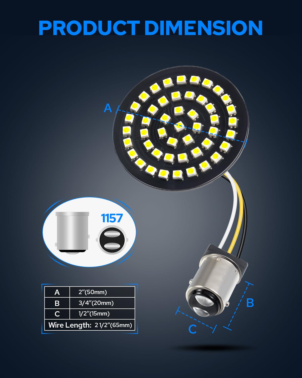 Benlari New 1157 LED Motorcycle Front Turn Signals Bulbs 2 Inch Bullet Lights with Smoked Lens Covers Fit for Harley Davidson To