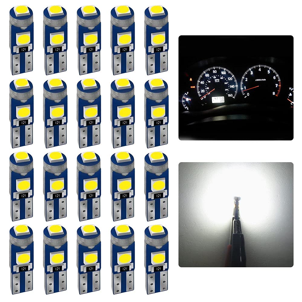 AUXLIGHT 20 Piece T5 LED Bulbs Dashboard Lights 3030 Chipsets 74 37 27 17 2721 Replacements for Interior Dome Door Instrument Pa