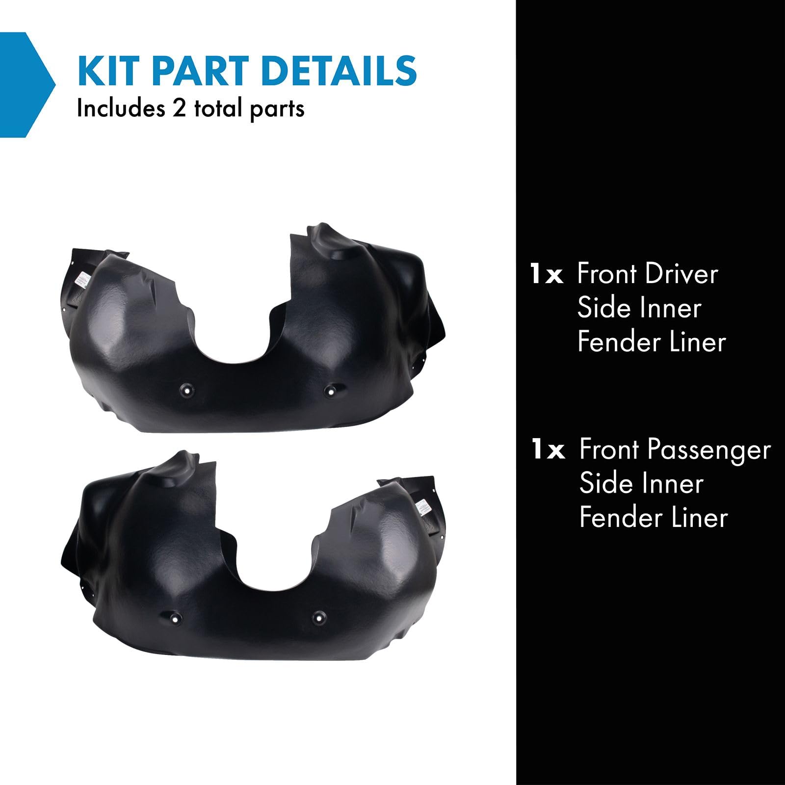 Trq Front Inner Fender Liner Set Compatible With 2014-2015 Chevrolet Camaro Gm1248251 Gm1249251