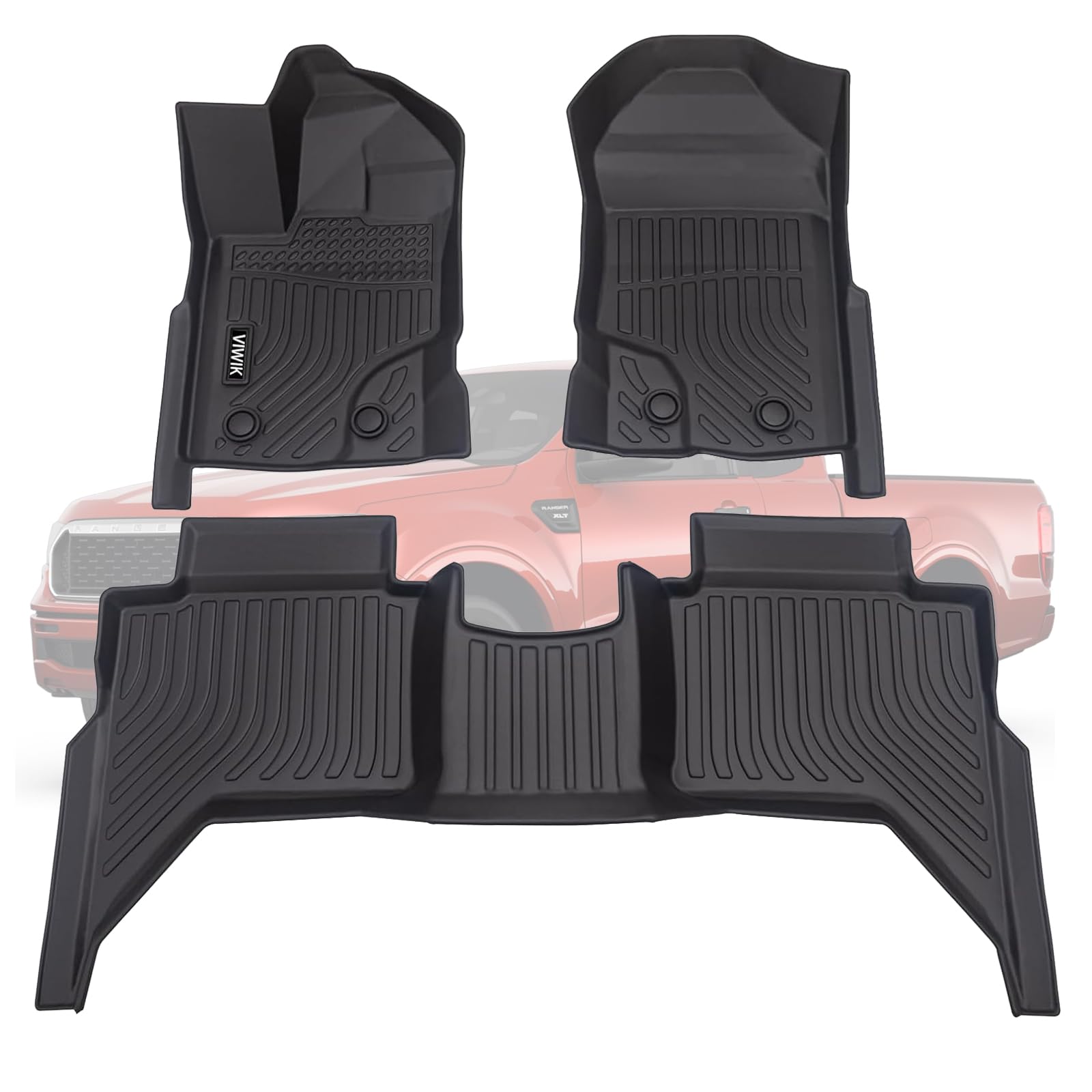 Viwik Floor Mats For Ford Ranger 2023 2022 2021 2020 2019 Supercrew Cab, All Weather Truck Liners, Tpe Rubber Car Mats Front And