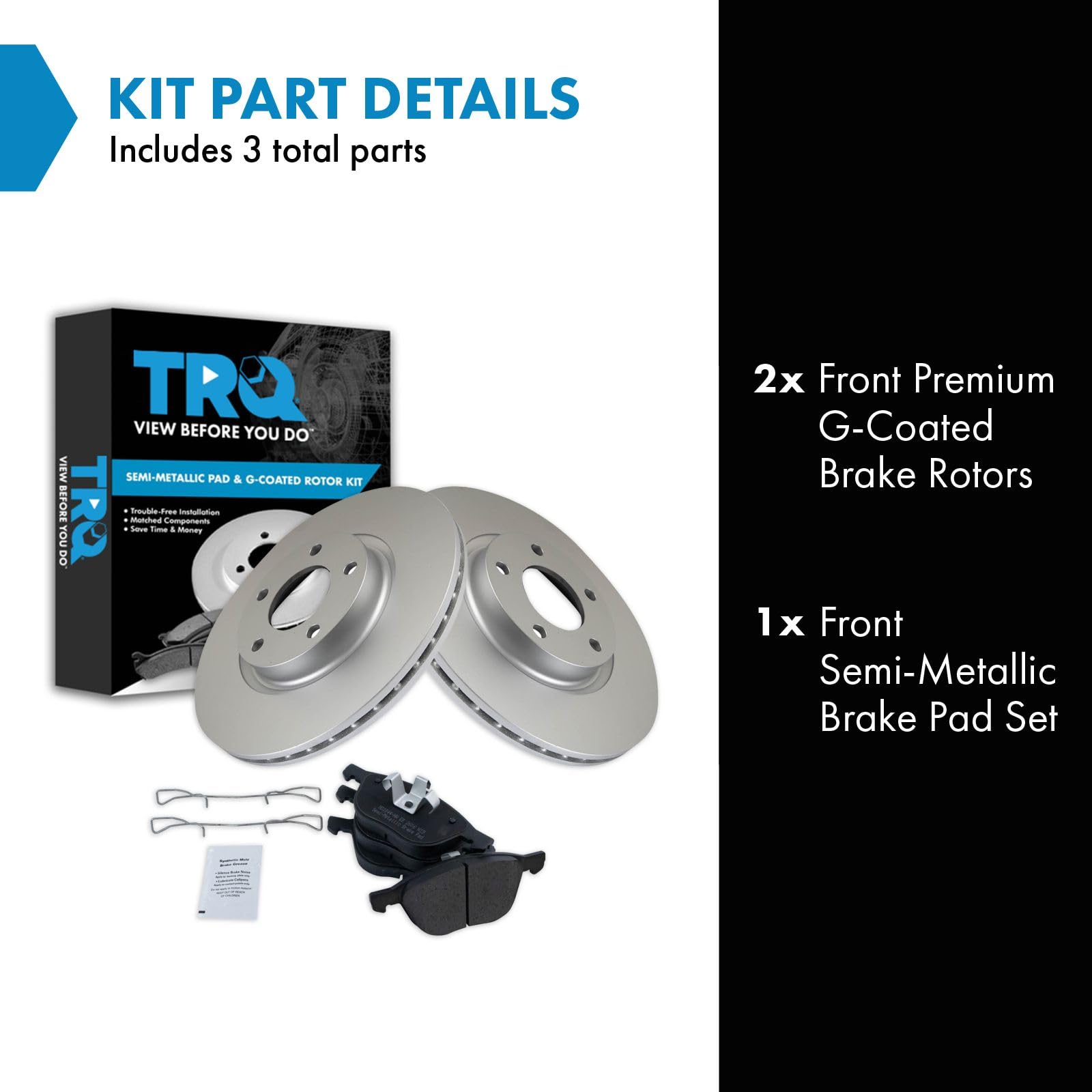 Trq Front Brake Pad & Rotor Kit Semi-Metallic Premium G-Coated Compatible With 2004-2013 Mazda 3 2006-2015 5