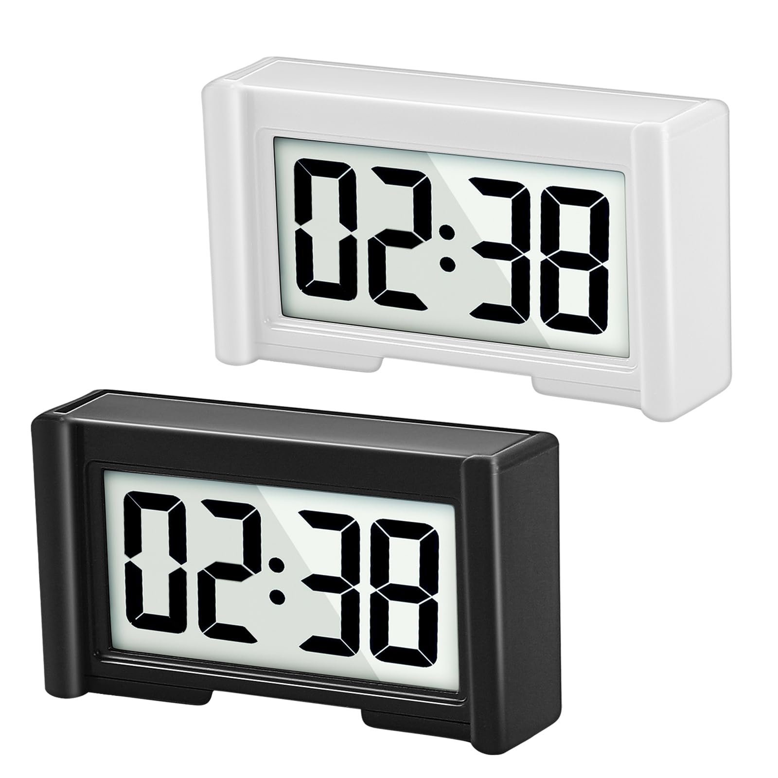 Youngfly 2Pcs Small Digital Clock, Vehicle Adhesive Clock With Jumbo Lcd Time & Day Display, Mini Car Dashboard Clock Battery Op
