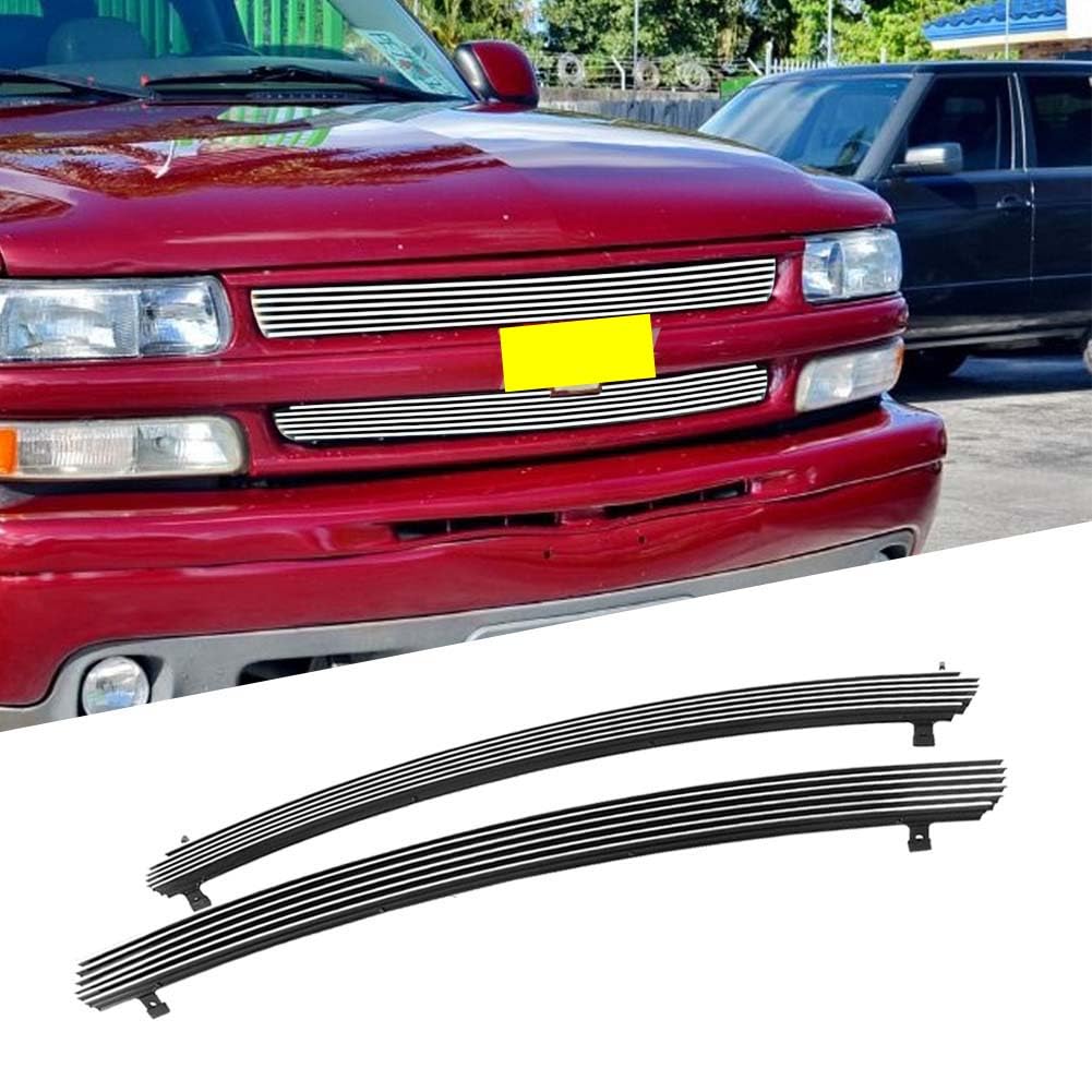 Chrome Front Grill Grille Fits 1999-2002 Chevy Silverado 1500/2000-2006 Chevy Suburban Tahoe Aluminum Billet Grille Insert Polis -Like New