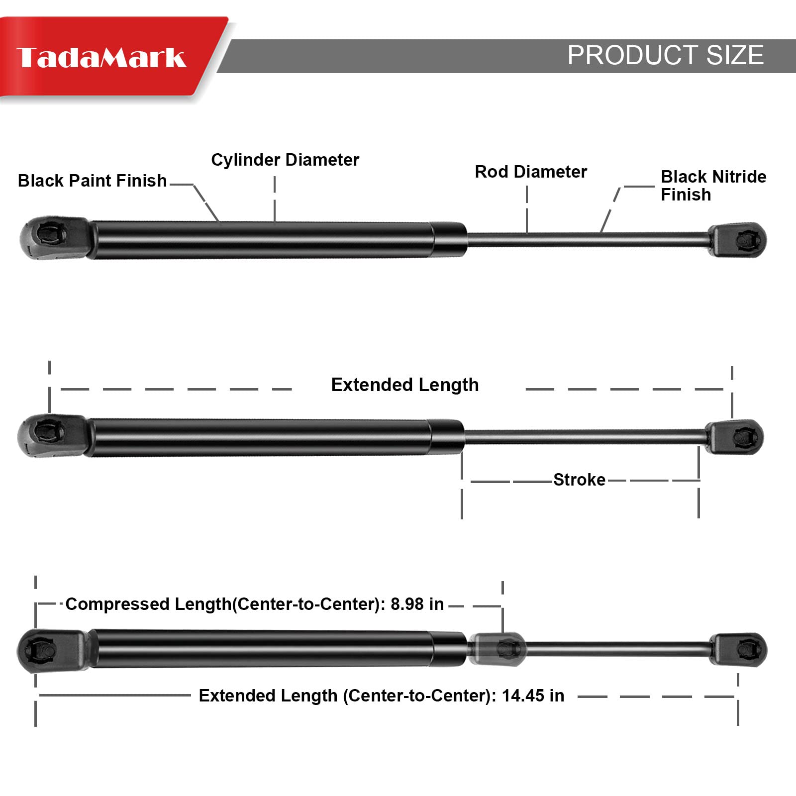 TadaMark 2 Pcs 15 Inch 24lbs/107N Gas Strut Spring Shock for ATC Snugtop Leer Camper Shell Window Tonneau Cover C1604154 C16-041