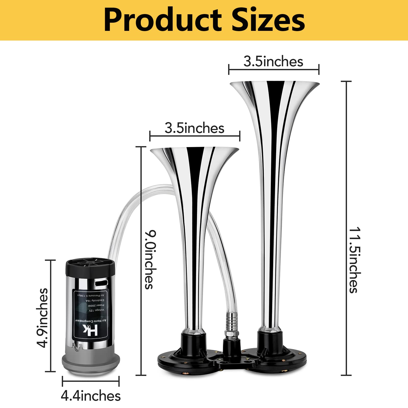 Hk 12V 150Db Air Horn Kit For Truck Car, Super Loud Train Horn For Truck, Dual Trumpet Air Horns With Compressor For Any 12V Veh