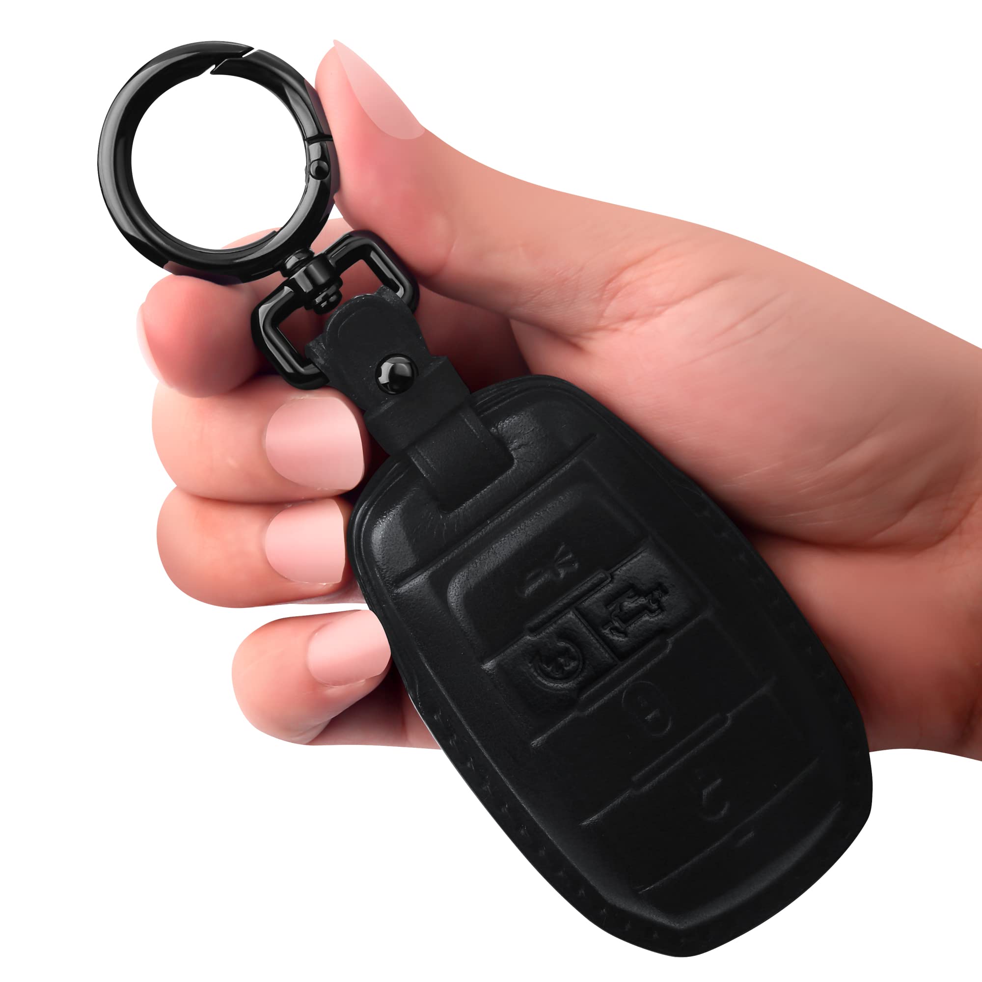 Tukellen For Dodge Key Fob Cover Genuine Leather Key Case Cover Protector Compatible With 2019-2025 Dodge Ram 1500 2500 3500 Key Shell