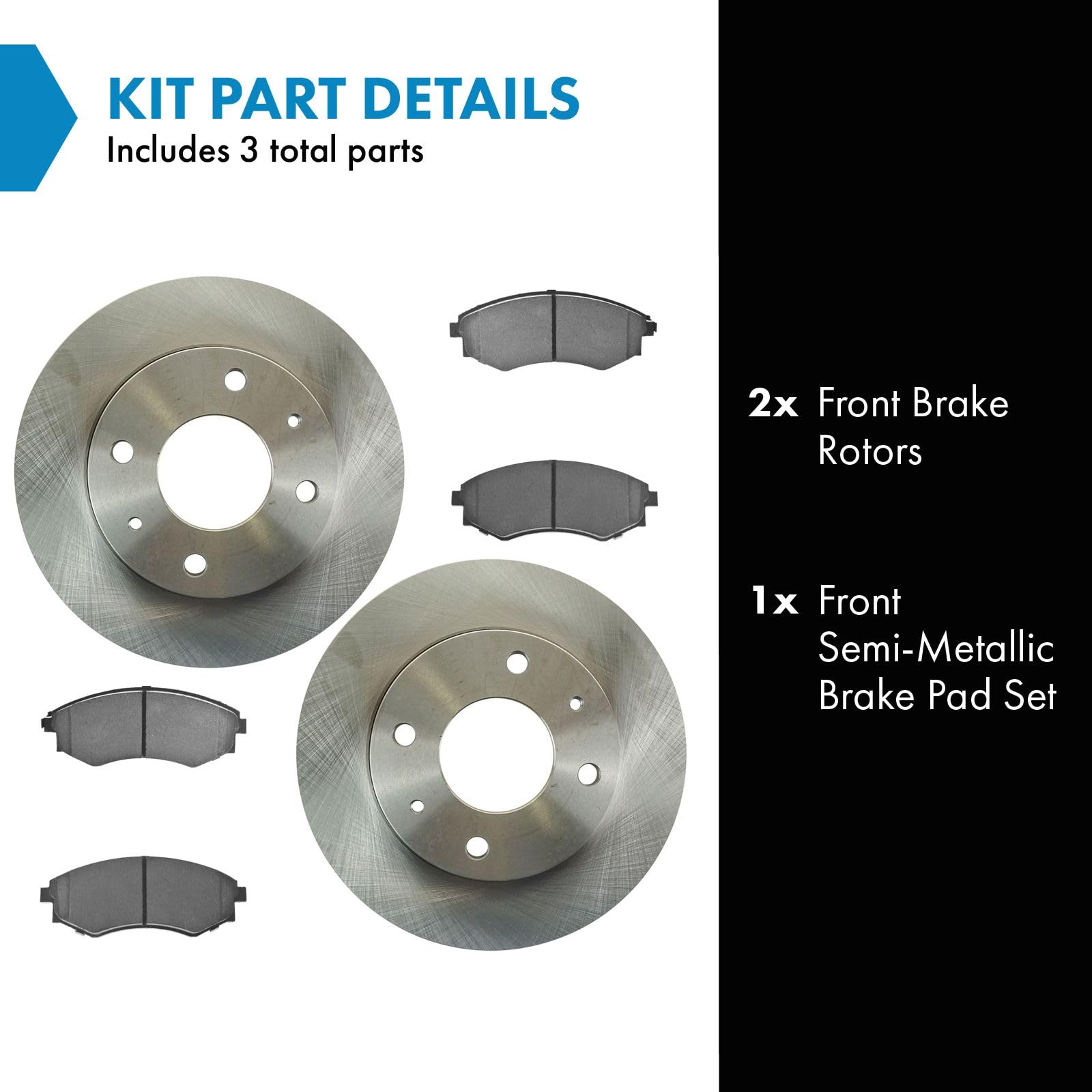Trq Front Brake Pad & Rotor Kit Brake Pads Brake Rotor Semi-Metallic Compatible With 1998-2006 Hyundai Elantra 1999-2001 Sonata