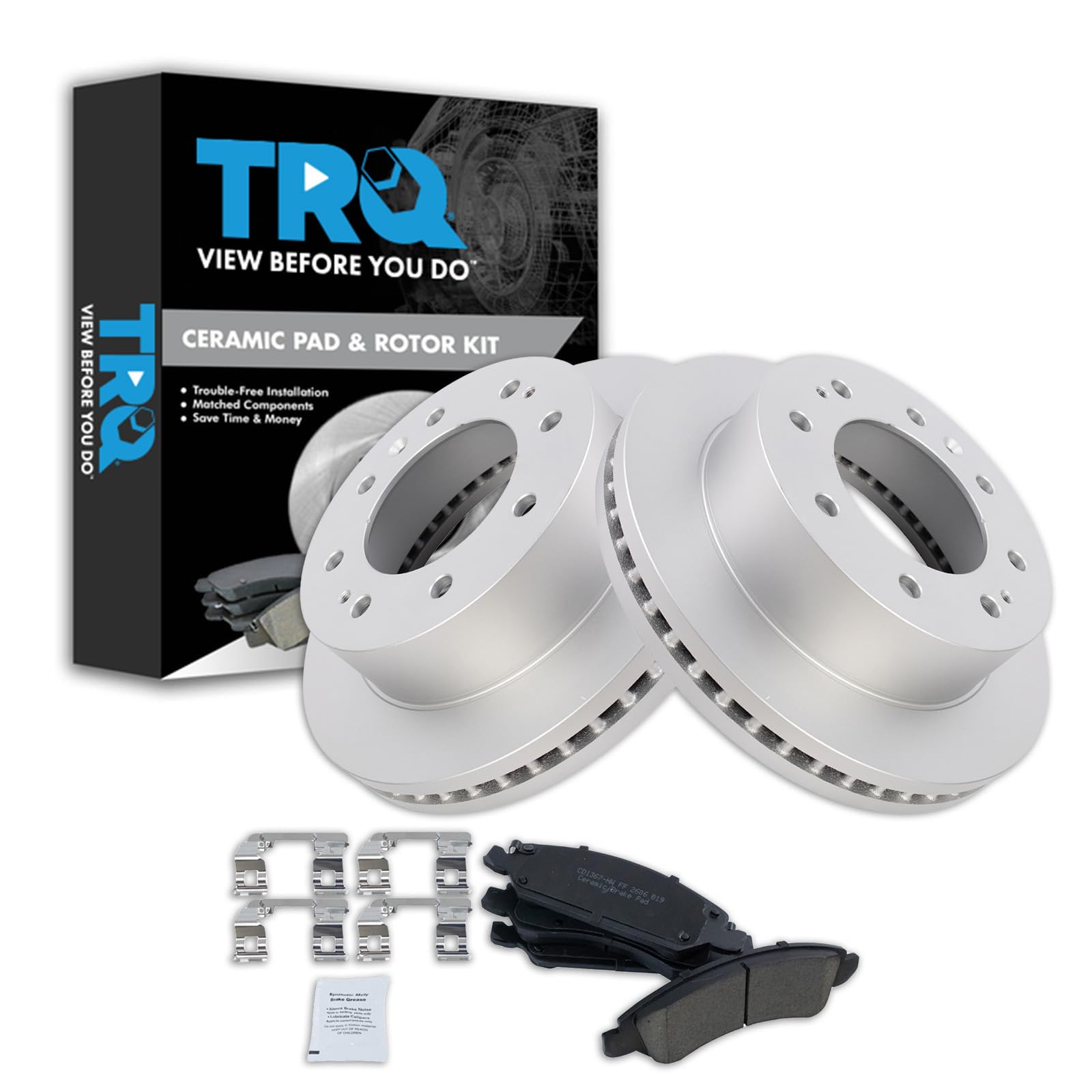 Trq Front Brake Pad & Rotor Kit Brake Pads Brake Rotor Ceramic Compatible With 2017-2019 Chevrolet Suburban