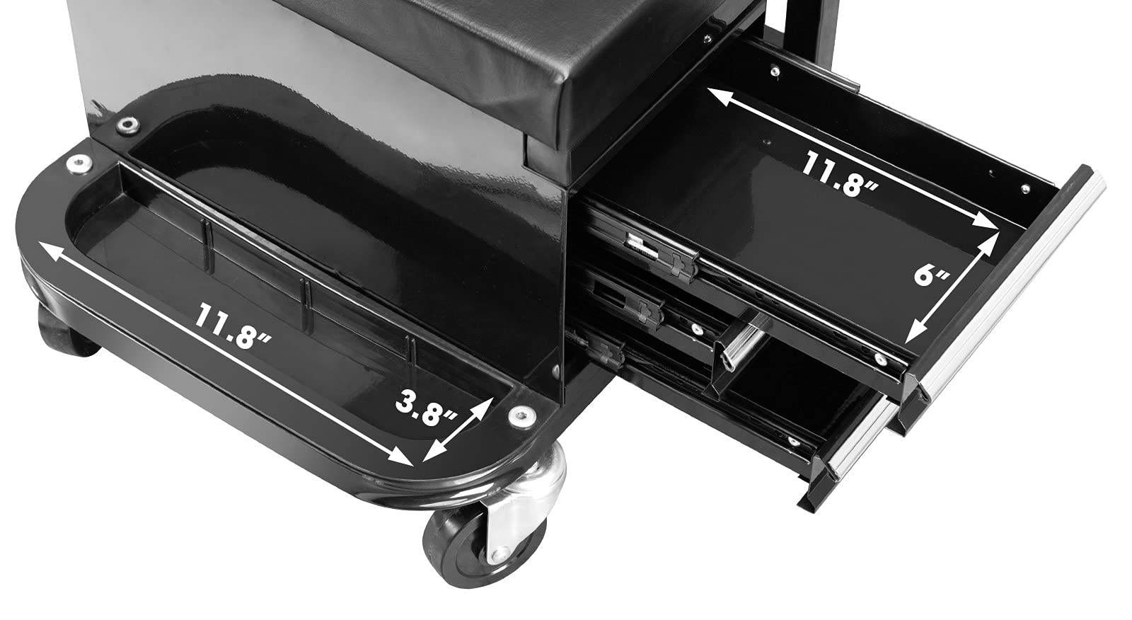 Torin Apd2016Ab Rolling Tool Chest/Tool Box With 3 Drawers And Wheels, Padded Mechanic Stool Creeper Seat, Black