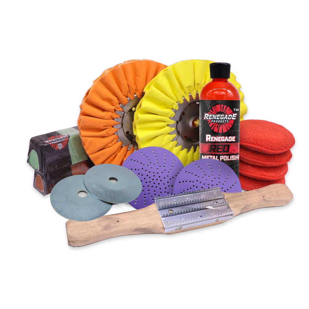 Renegade Products Aluminum Pontoon Boat Polishing Complete Kit with Buffing Wheels, Buffing Compound, Safety Flanges, Sanding Di