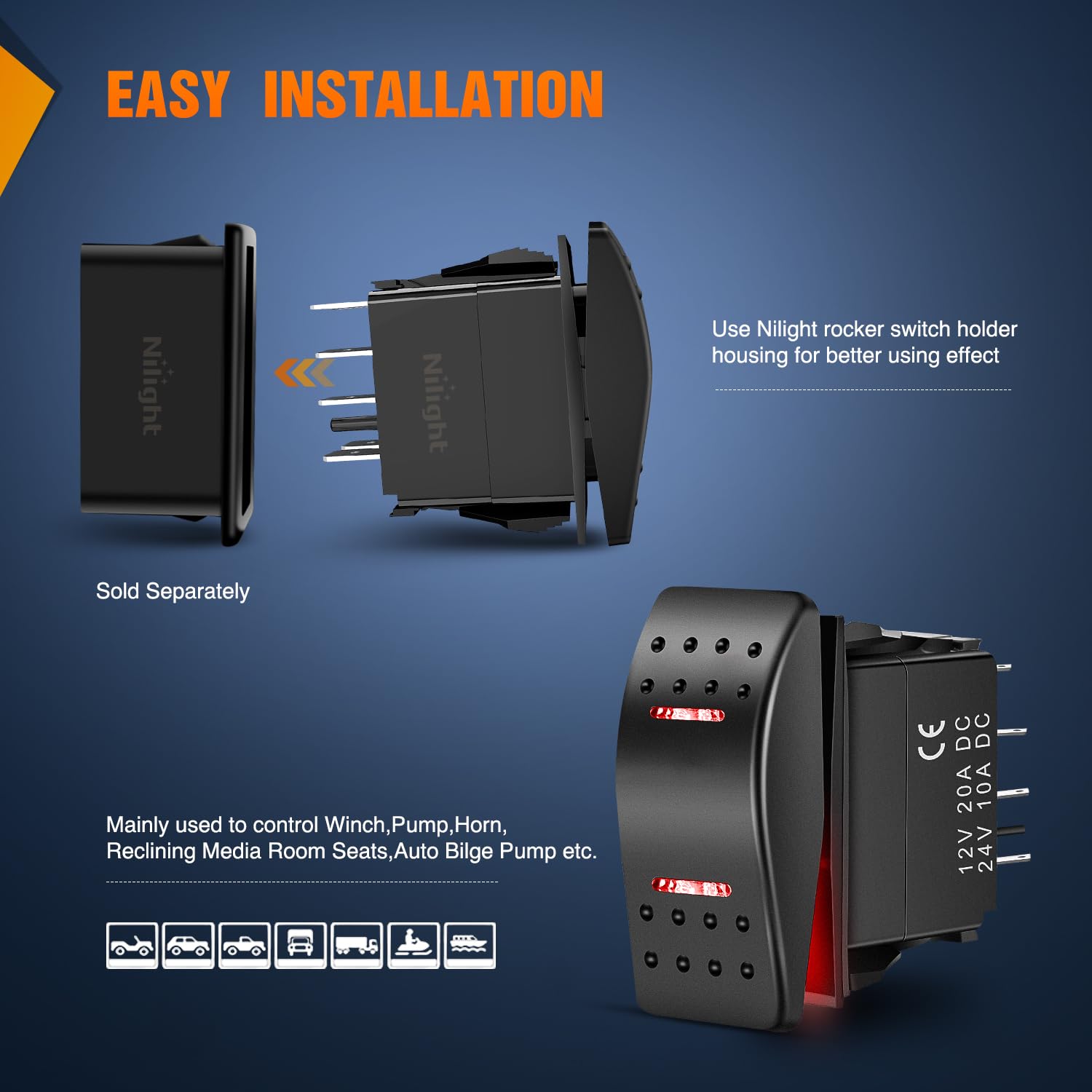 Nilight Waterproof Rocker Switch Toggle On Off On Dpdt 7Pin 12V 24V Jumper Wires Winch Pump Switches For Cars Trucks Caravans Bo