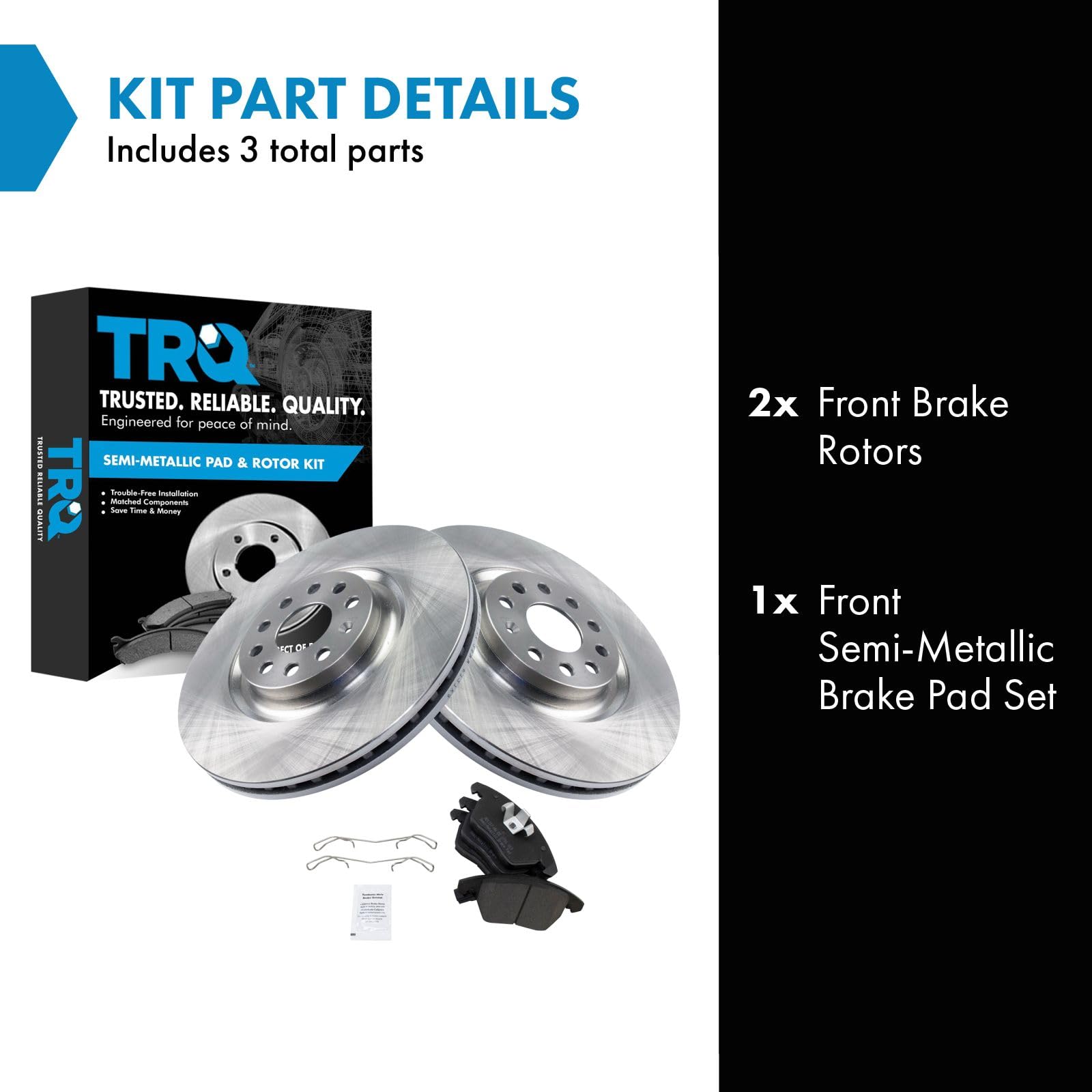 Trq Front Brake Pad & Rotor Kit Brake Pads Brake Rotor Semi-Metallic Compatible With 2013 Volkswagen Cc