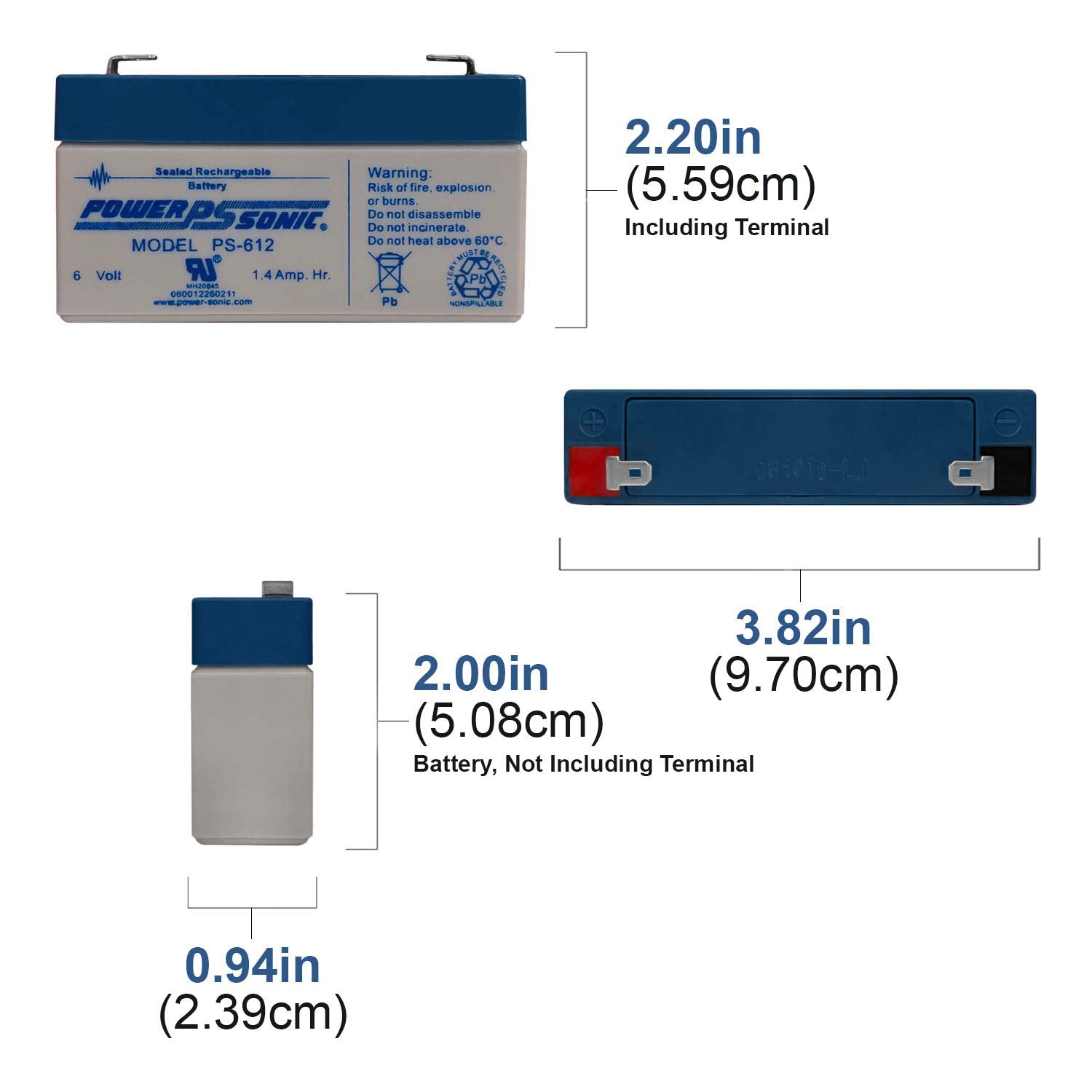 Power Sonic Ps-612 6 Volt 1.4Ah Rechargeable Sealed Lead Acid Battery