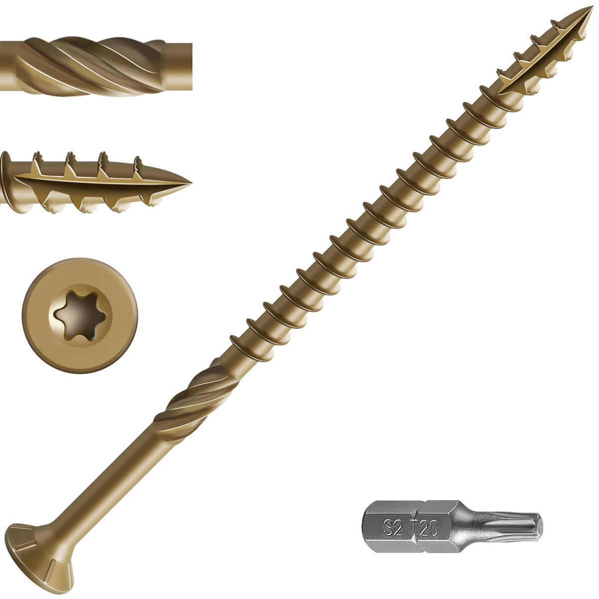 Wensilon #10 * 3-1/2' Deck Screws, (117Pcs)2 Lbs.Exterior Wood Screws, Rust Resistant Epoxy Coated, Bronze, T25 Star Bit