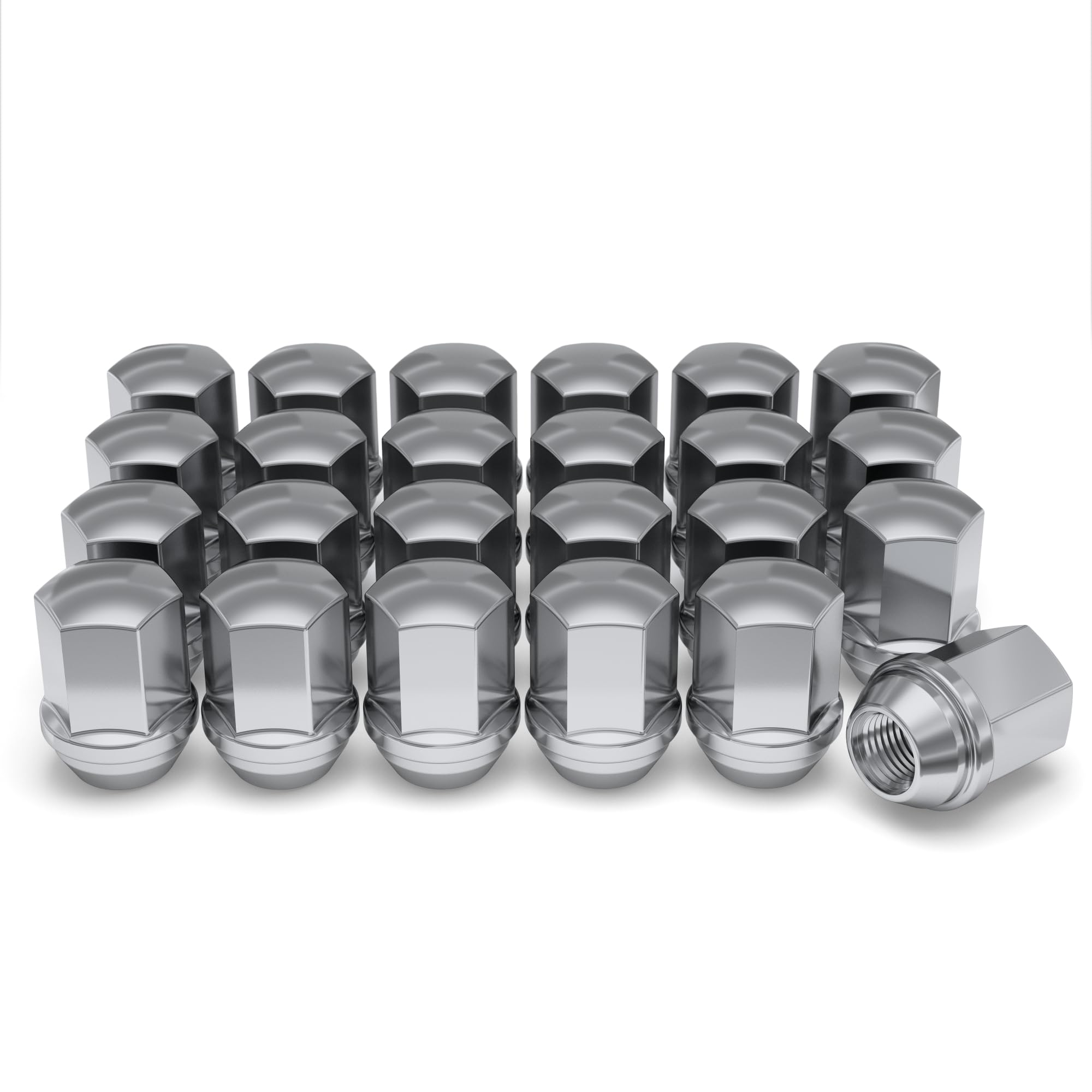 White Knight M14x1.5 Lug Nuts for Select GM and CDJR, Solid Piece Factory Style Chrome Standard (1.56) Duplex Bulge Acorn - 1709