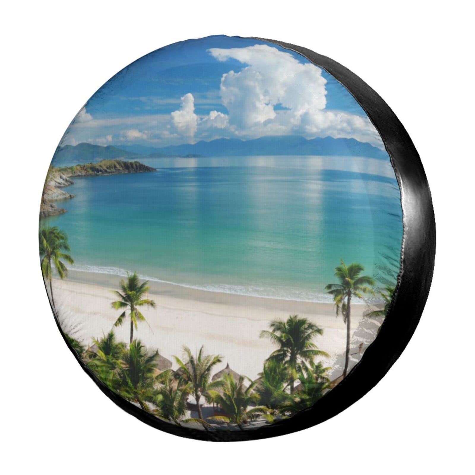 Dujiea Beach Scene Spare Tire Cover, Universal Wheel Tire Cover Dust-Proof Tire Protectors for Trailer Rv Van SUV Truck Camper a